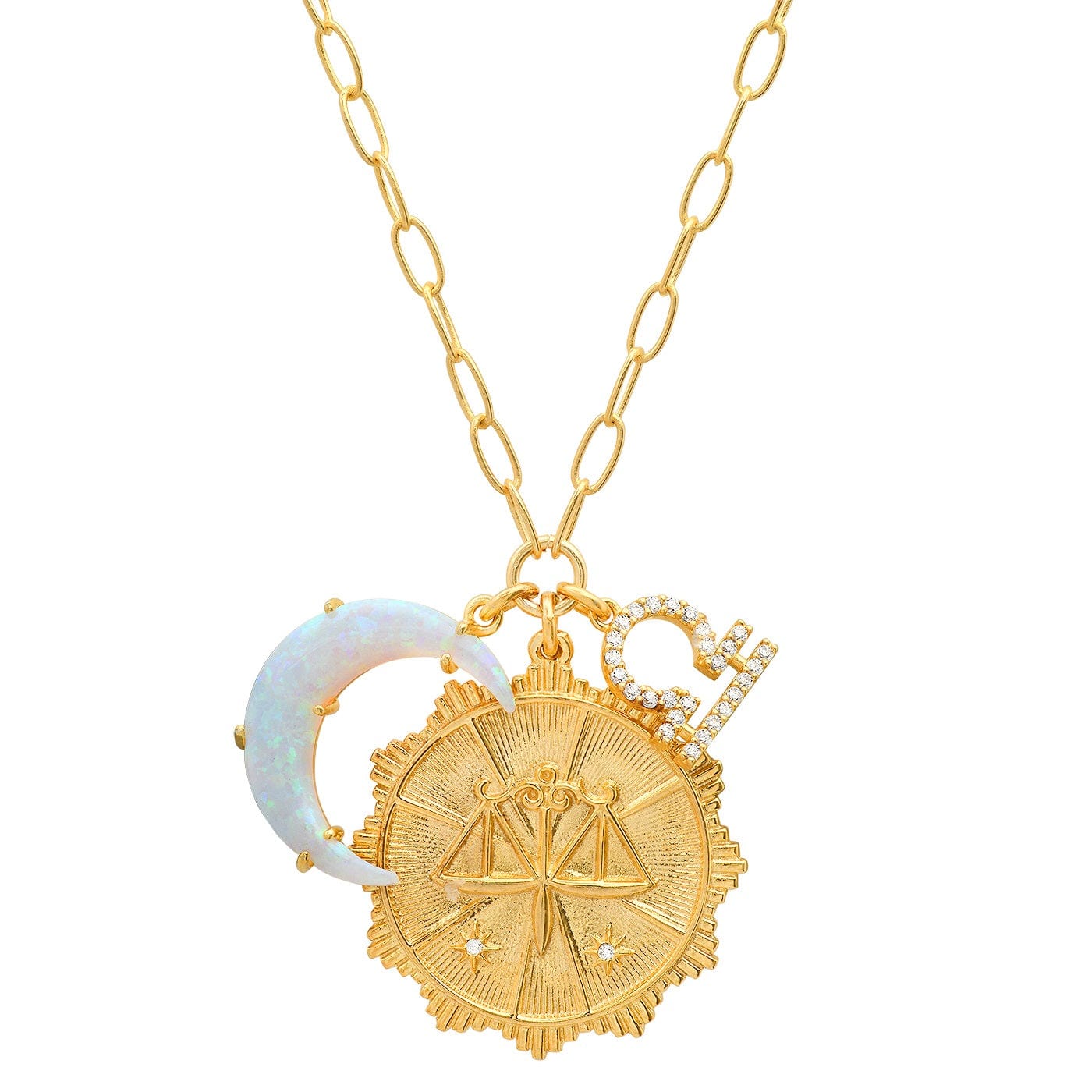 TAI JEWELRY | Opal Crescent Zodiac Charm Pendant Necklace | Necklace |