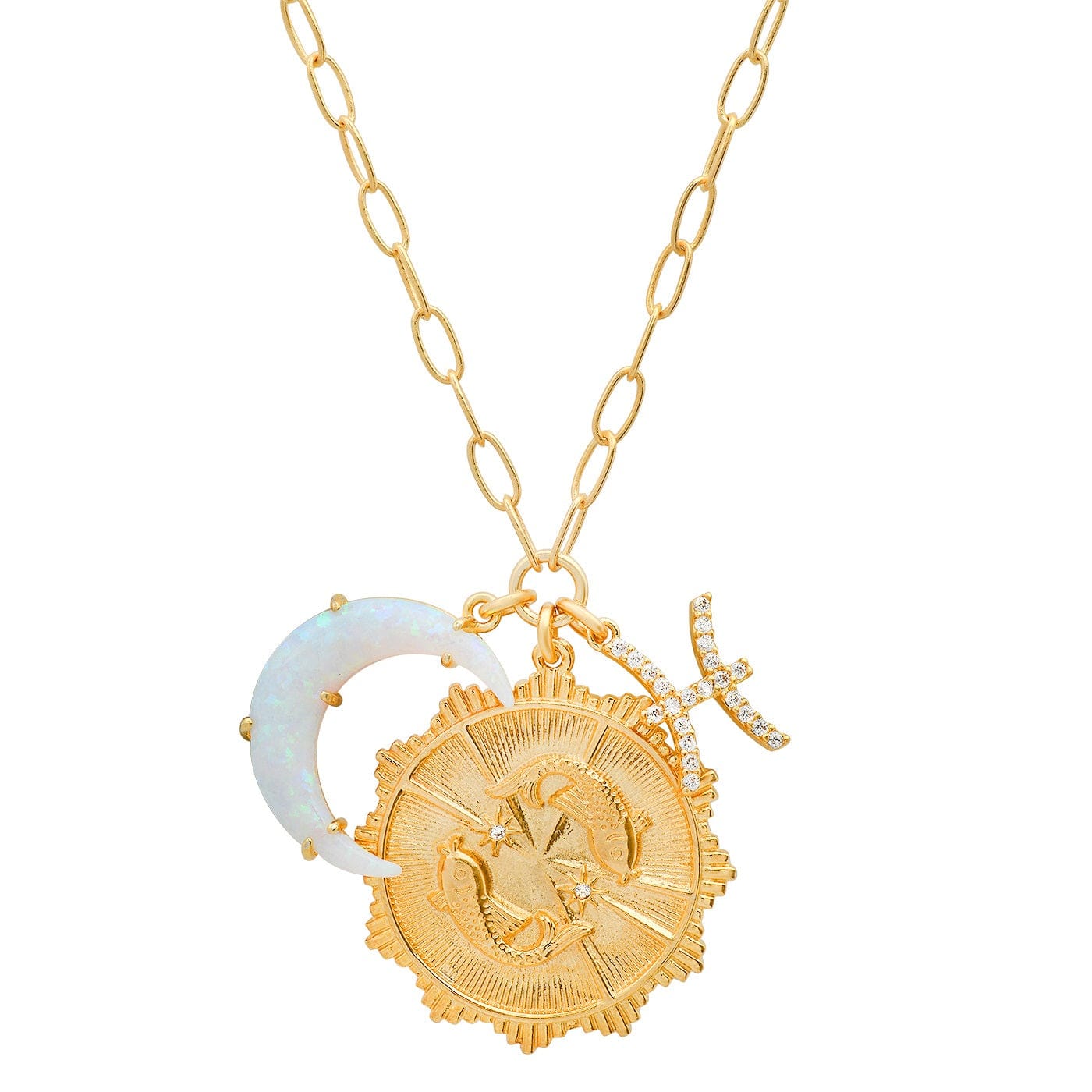 TAI JEWELRY | Opal Crescent Zodiac Charm Pendant Necklace | Necklace |