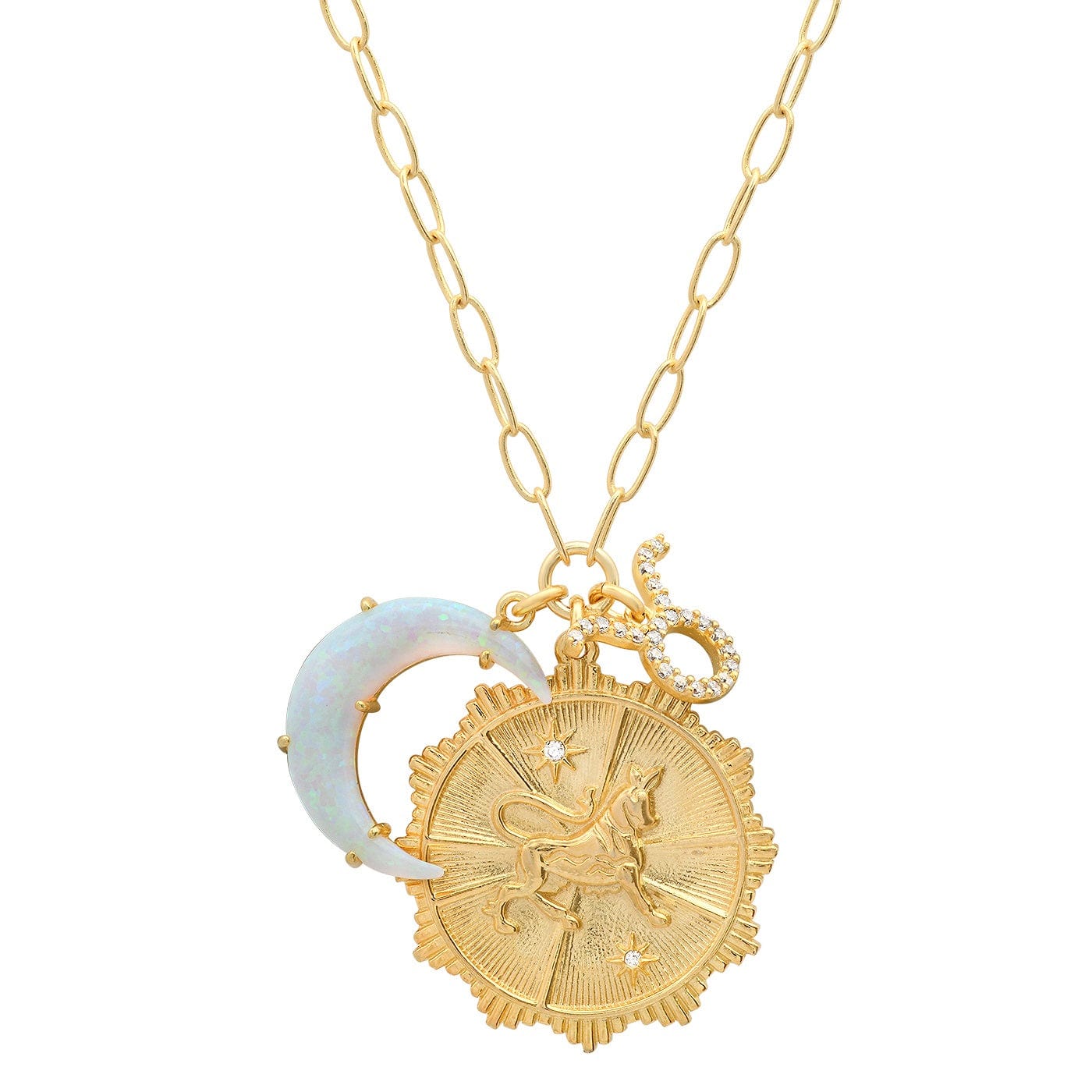 TAI JEWELRY | Opal Crescent Zodiac Charm Pendant Necklace | Necklace |