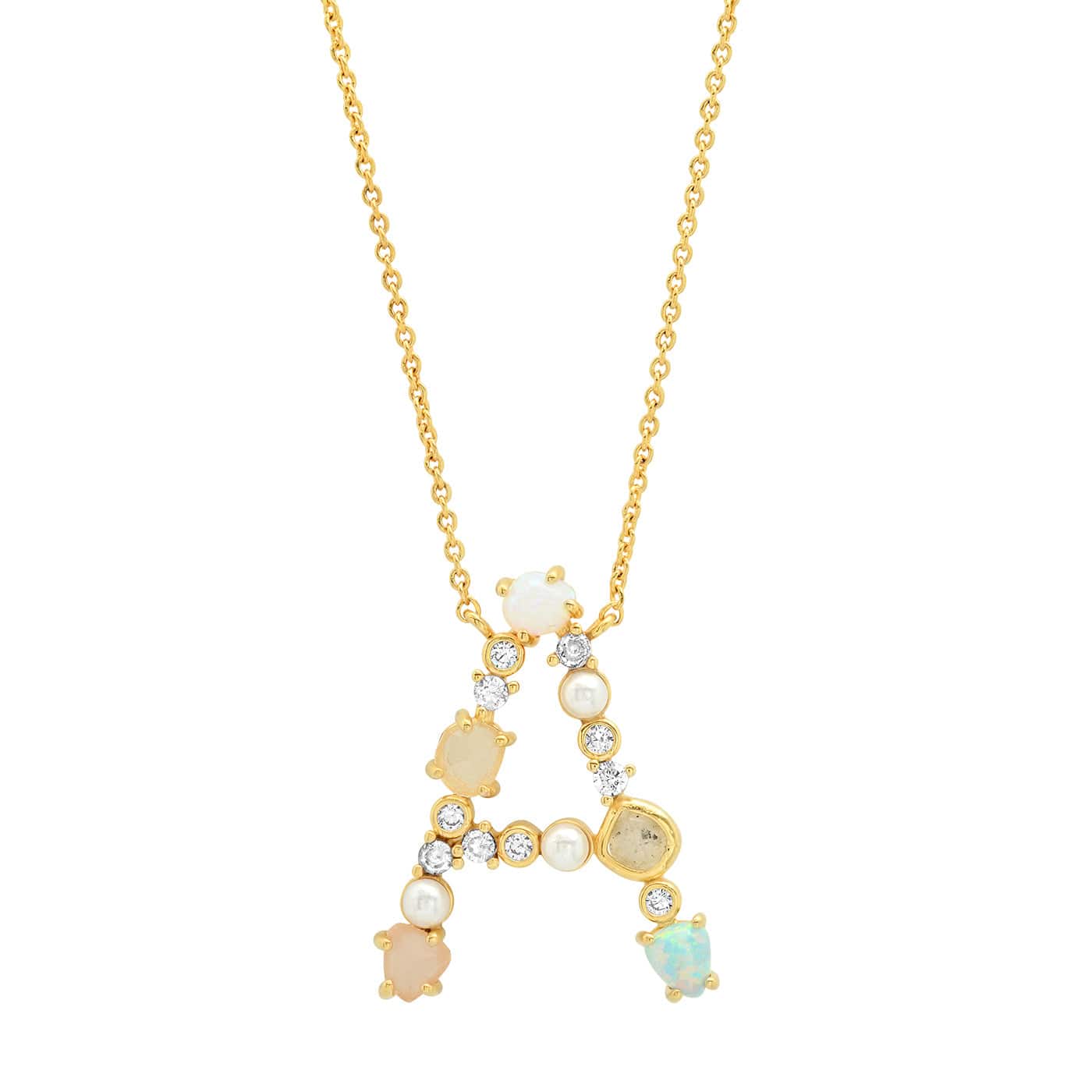TAI JEWELRY | Opal Stone Monogram Necklace | Necklace |