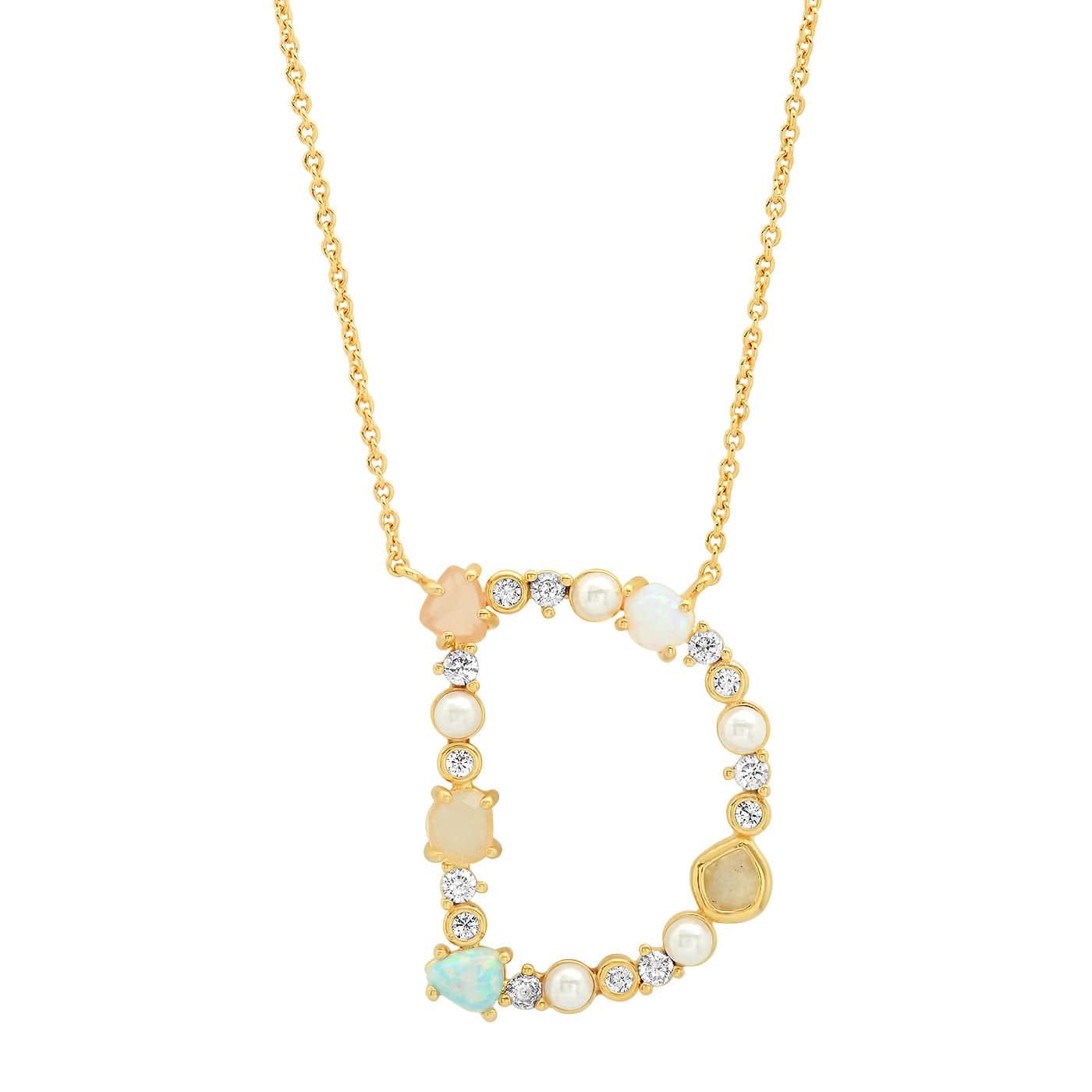 TAI JEWELRY | Opal Stone Monogram Necklace | Necklace |