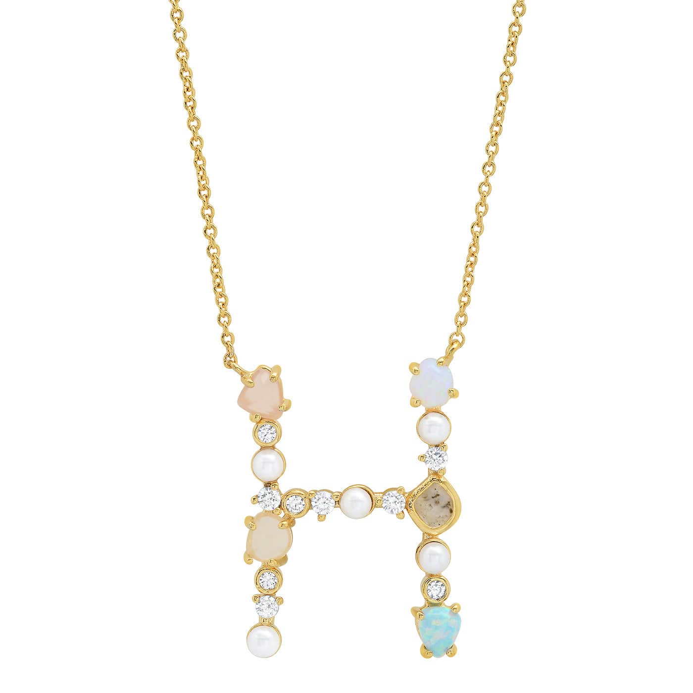 TAI JEWELRY | Opal Stone Monogram Necklace | Necklace |