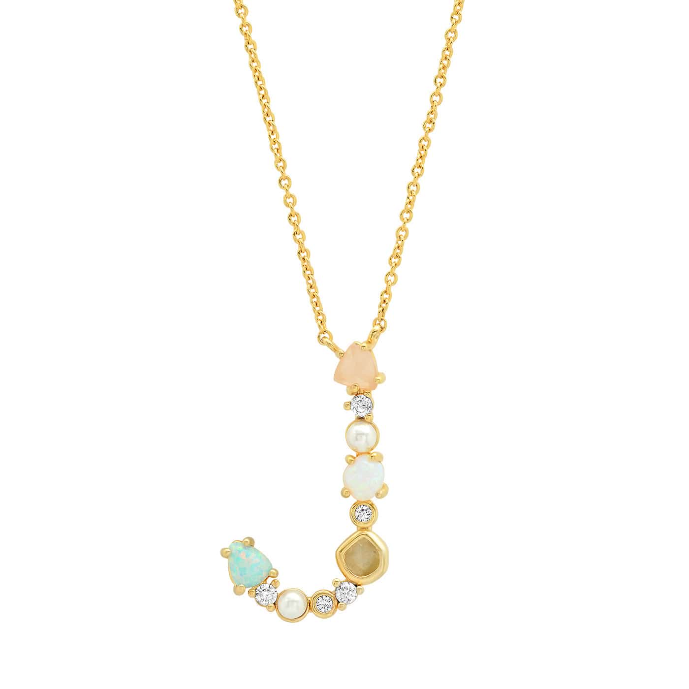 TAI JEWELRY | Opal Stone Monogram Necklace | Necklace |