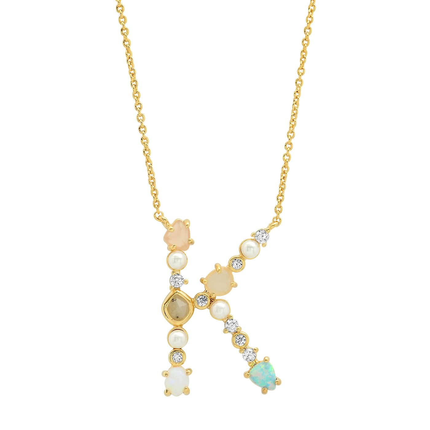 TAI JEWELRY | Opal Stone Monogram Necklace | Necklace |
