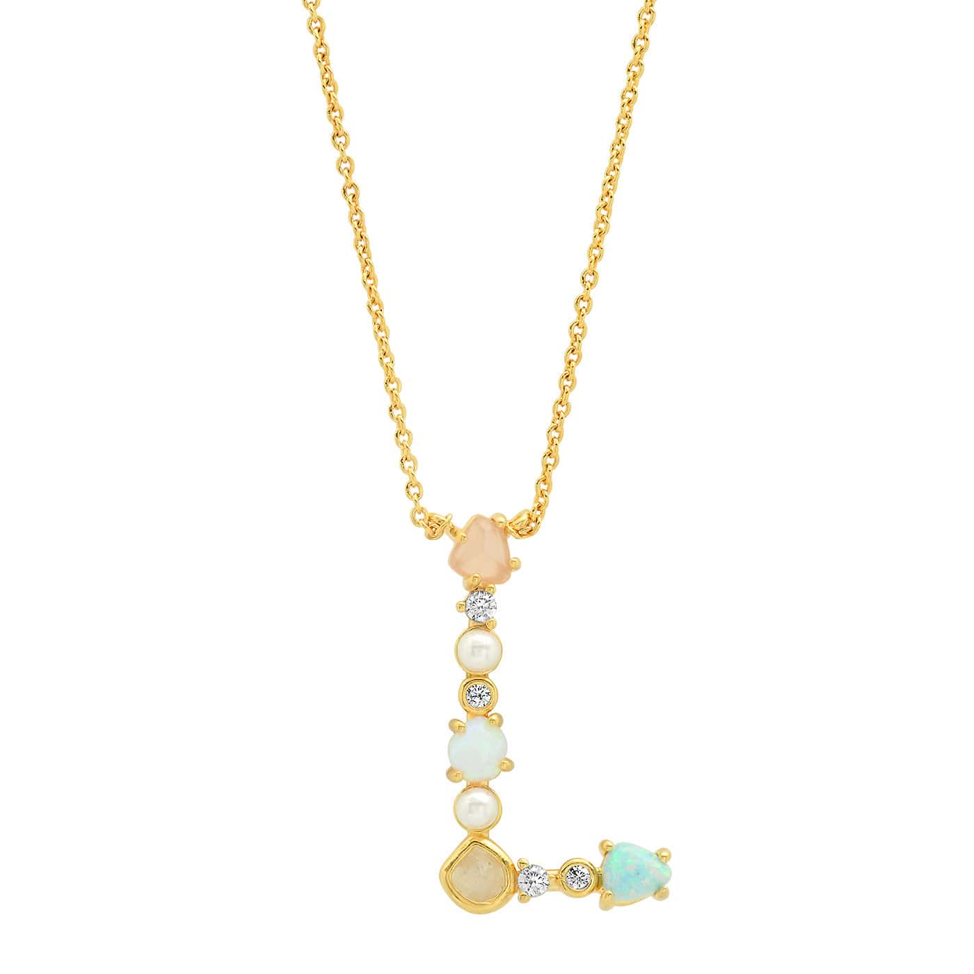 TAI JEWELRY | Opal Stone Monogram Necklace | Necklace |