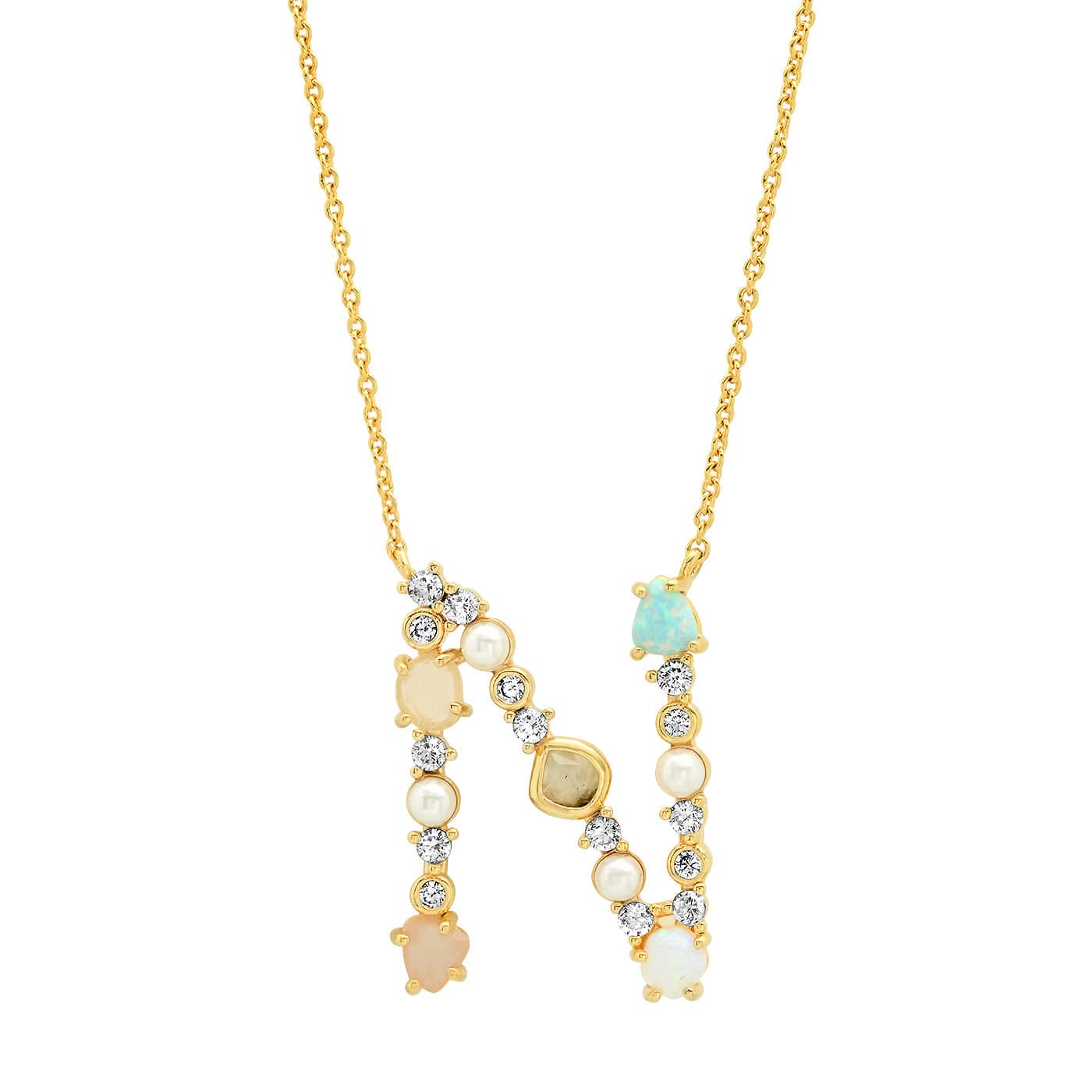 TAI JEWELRY | Opal Stone Monogram Necklace | Necklace |