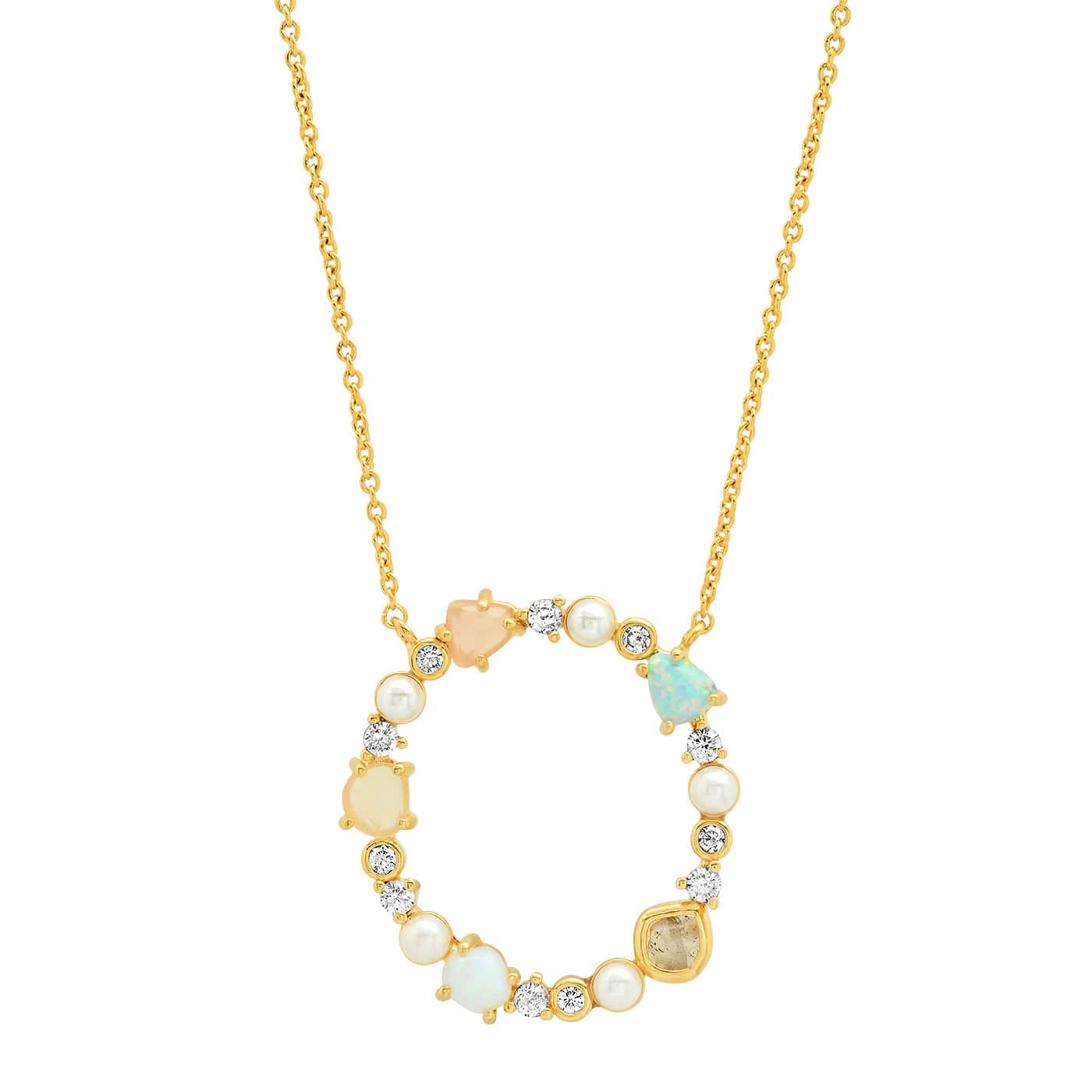 TAI JEWELRY | Opal Stone Monogram Necklace | Necklace |