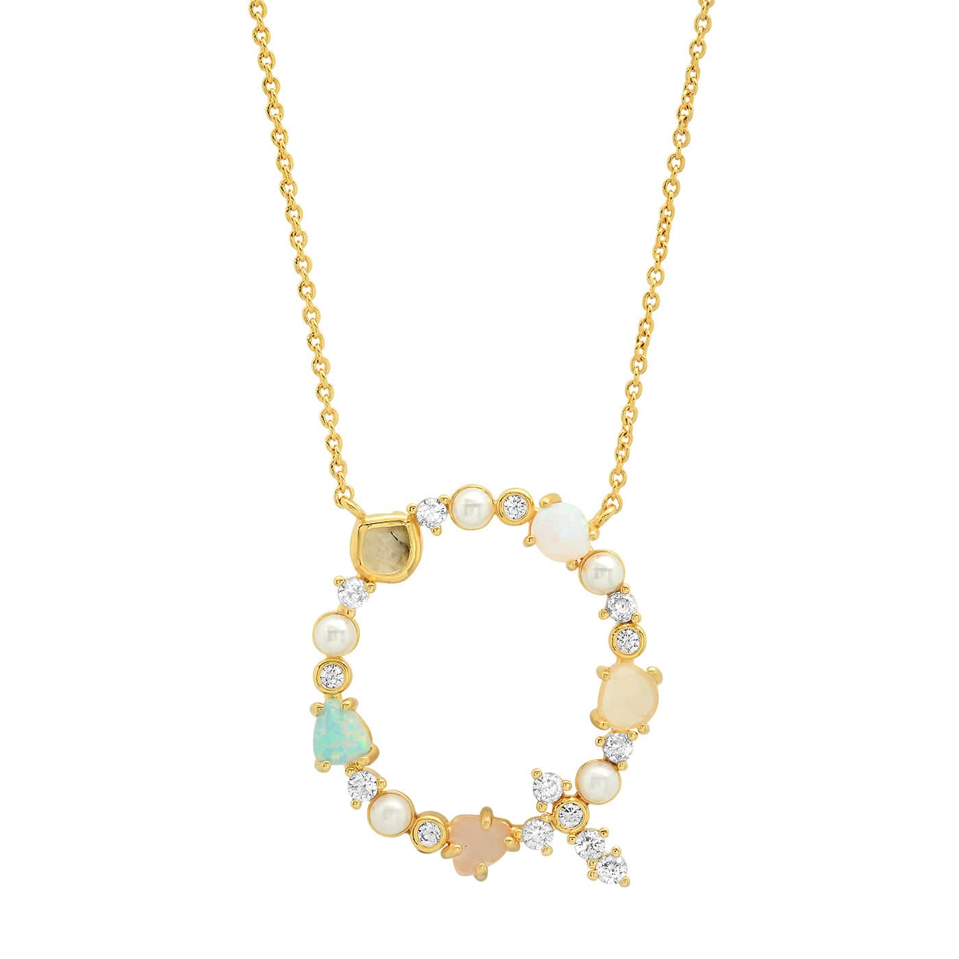 TAI JEWELRY | Opal Stone Monogram Necklace | Necklace |
