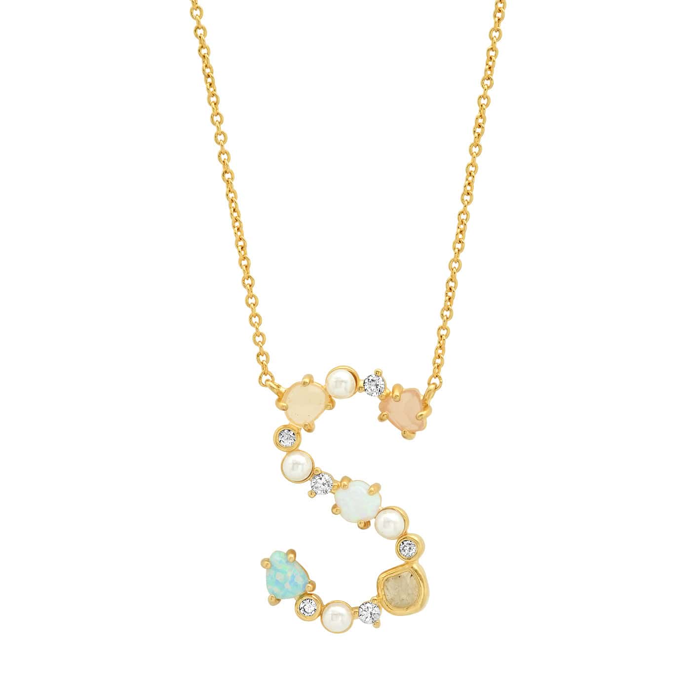 TAI JEWELRY | Opal Stone Monogram Necklace | Necklace |