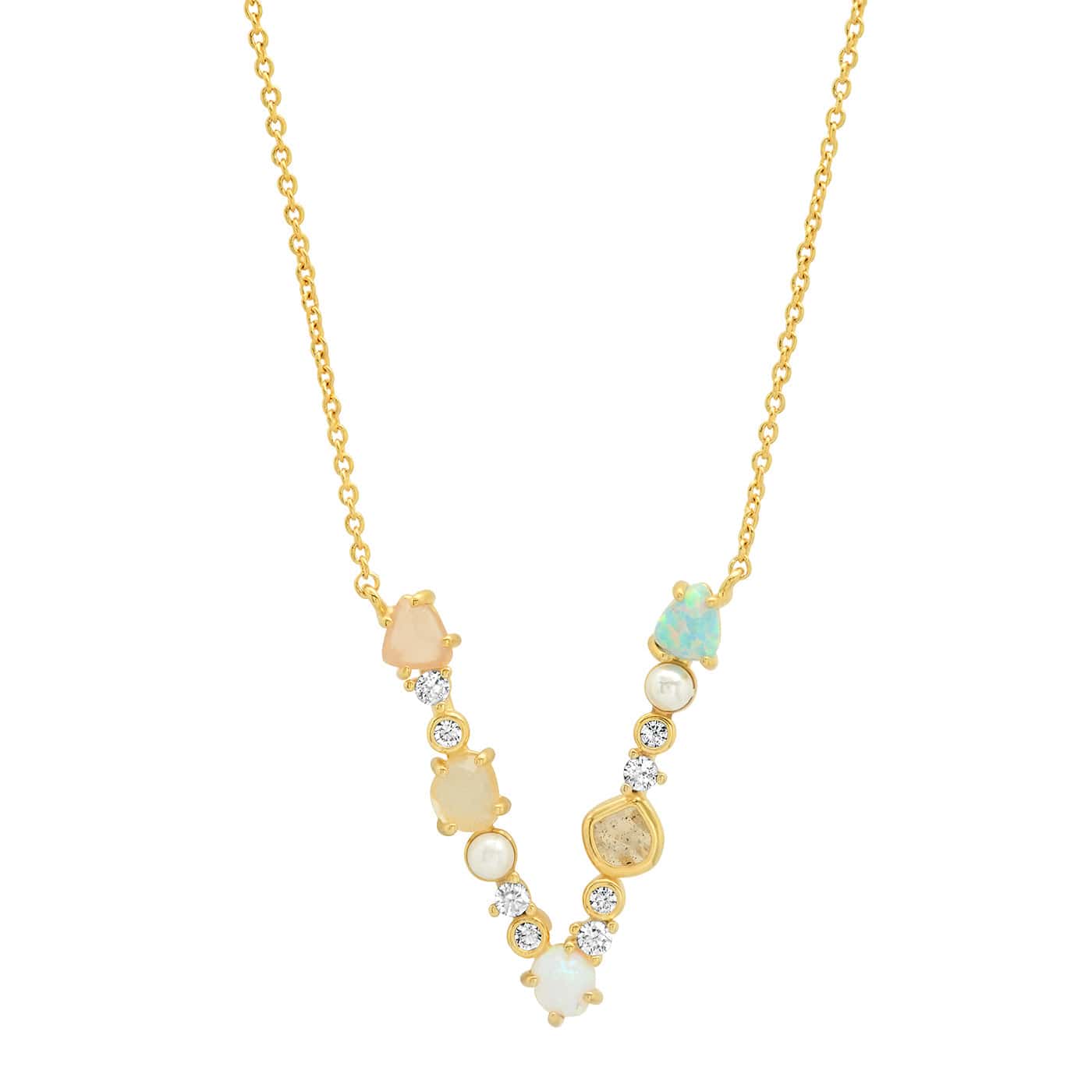 TAI JEWELRY | Opal Stone Monogram Necklace | Necklace |