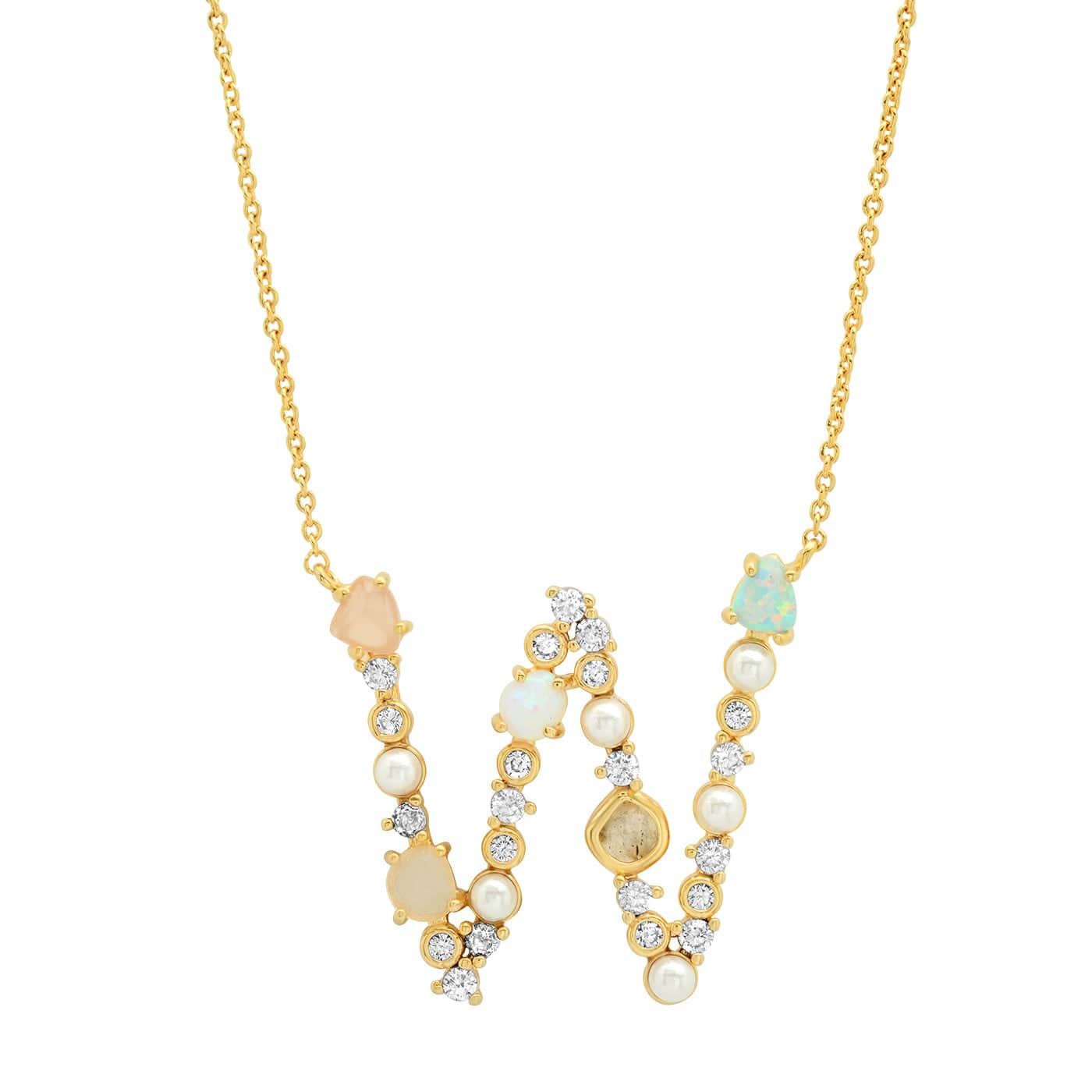 TAI JEWELRY | Opal Stone Monogram Necklace | Necklace |