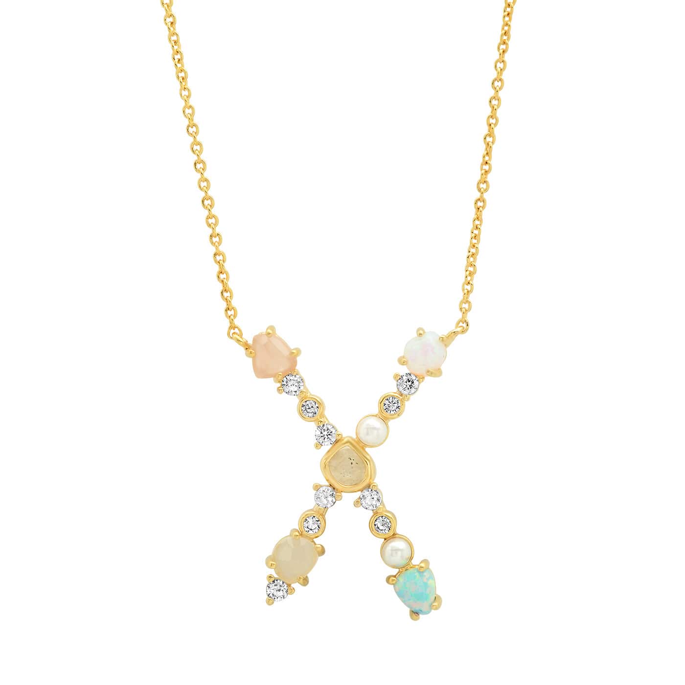 TAI JEWELRY | Opal Stone Monogram Necklace | Necklace |