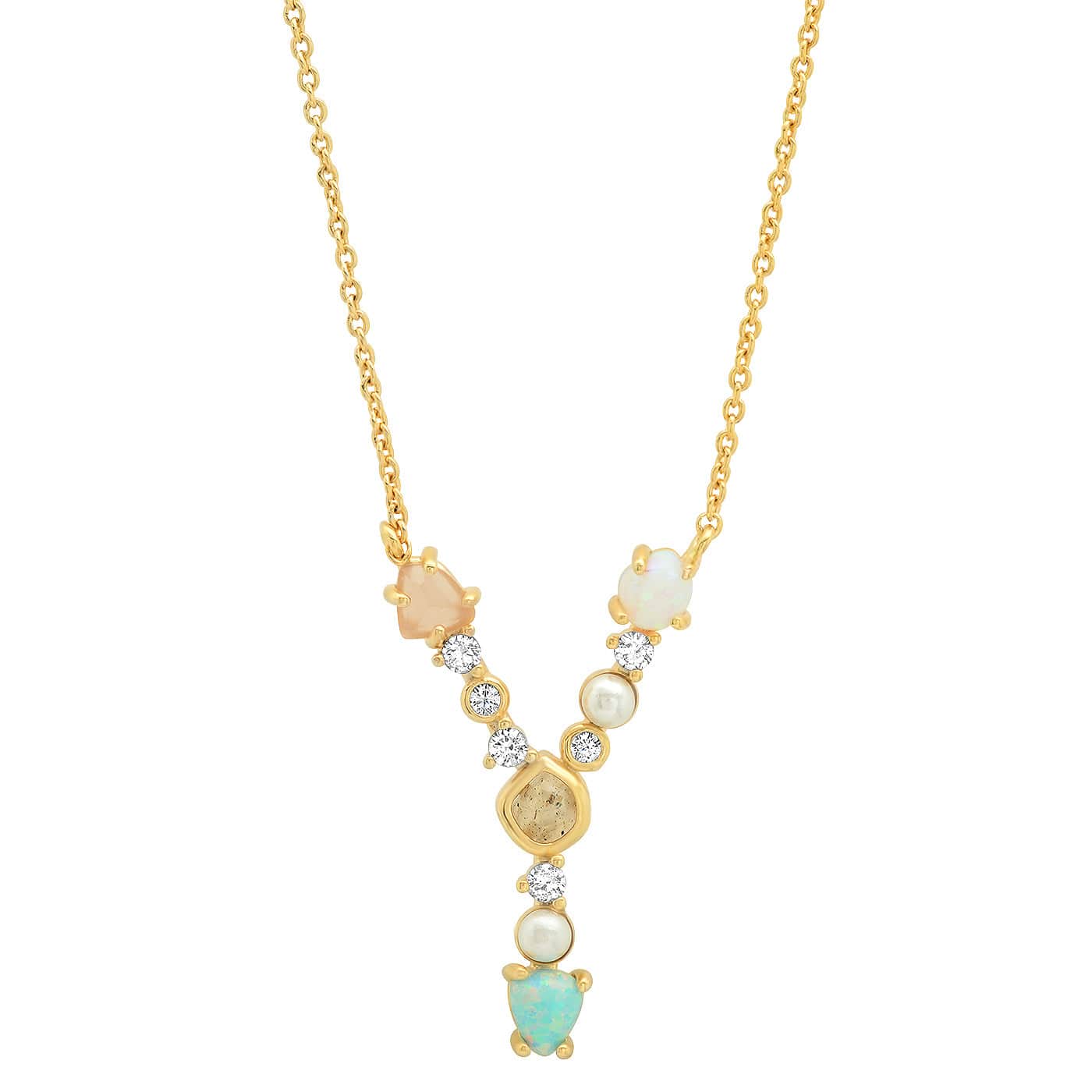 TAI JEWELRY | Opal Stone Monogram Necklace | Necklace |
