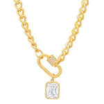 TAI JEWELRY Necklace Clear Pavé Lock Gold Link Necklace