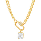TAI JEWELRY Necklace Clear Pavé Lock Gold Link Necklace
