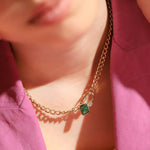 TAI JEWELRY Necklace Pavé Lock With Emerald Charm Gold Link Necklace