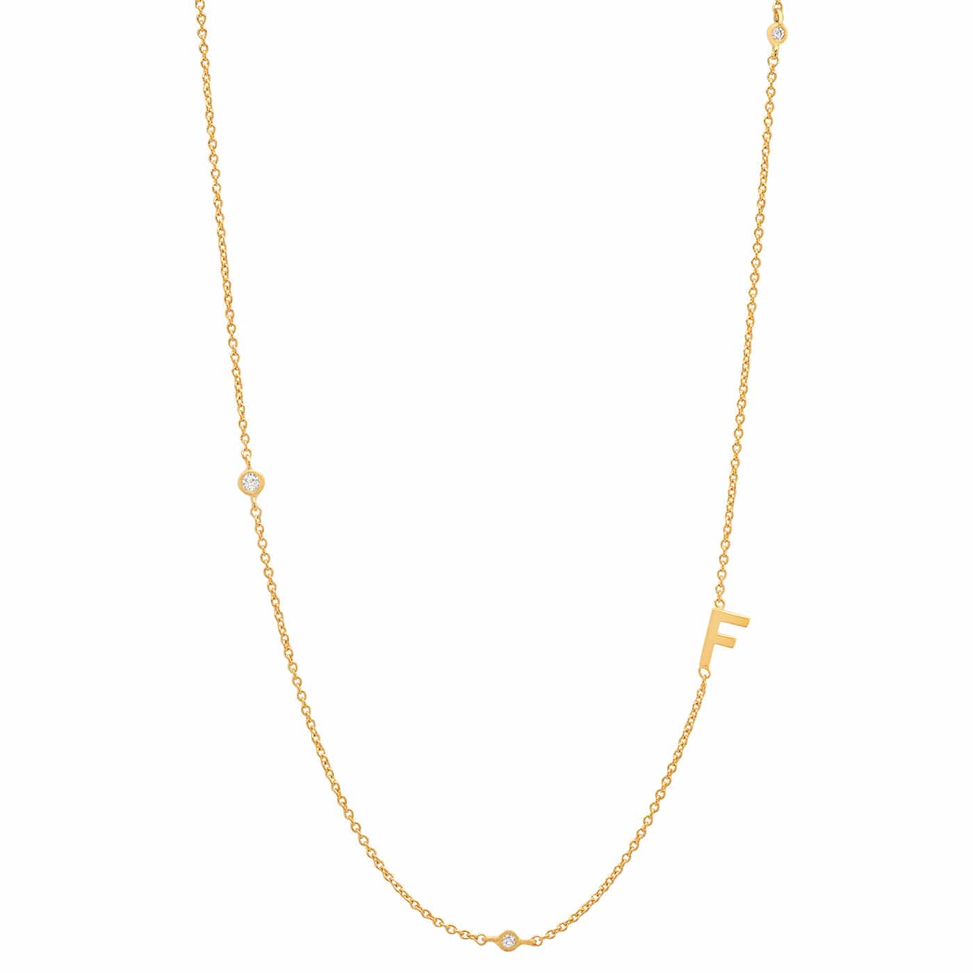 TAI JEWELRY Necklace F Sideways Initial Gold Necklace With CZ Accents