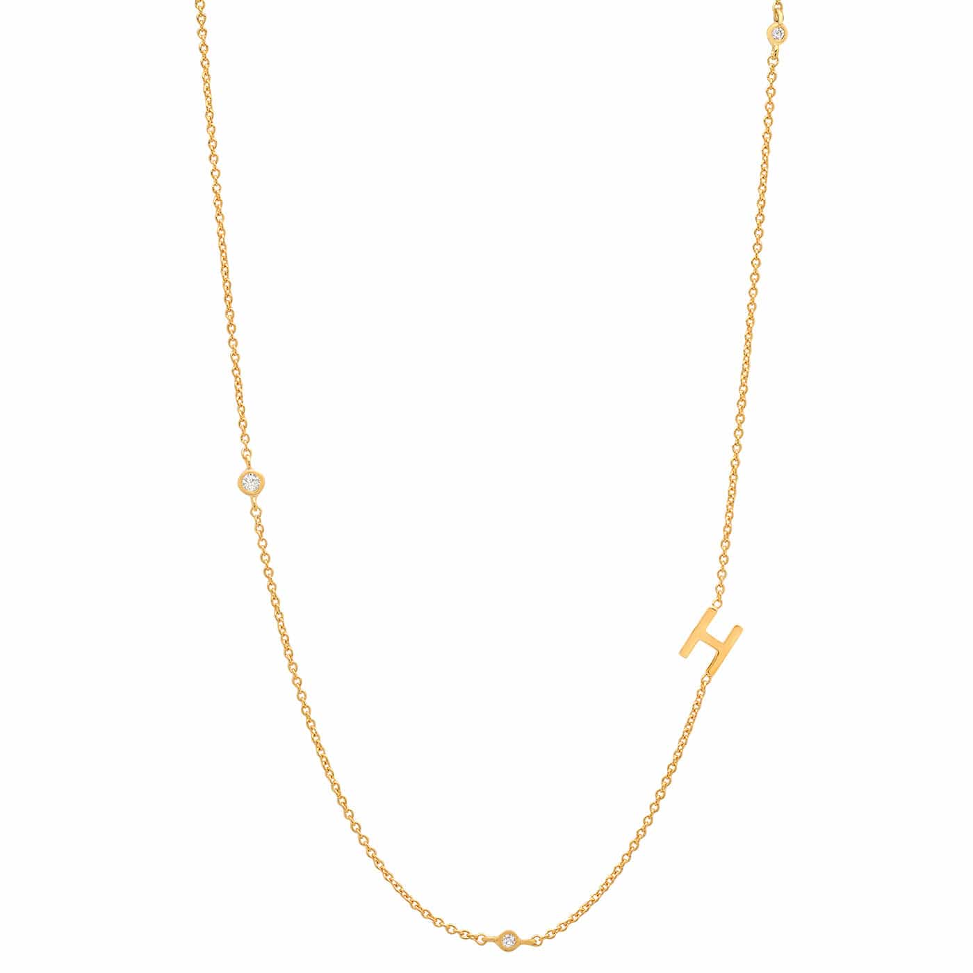 TAI JEWELRY Necklace H Sideways Initial Gold Necklace With CZ Accents