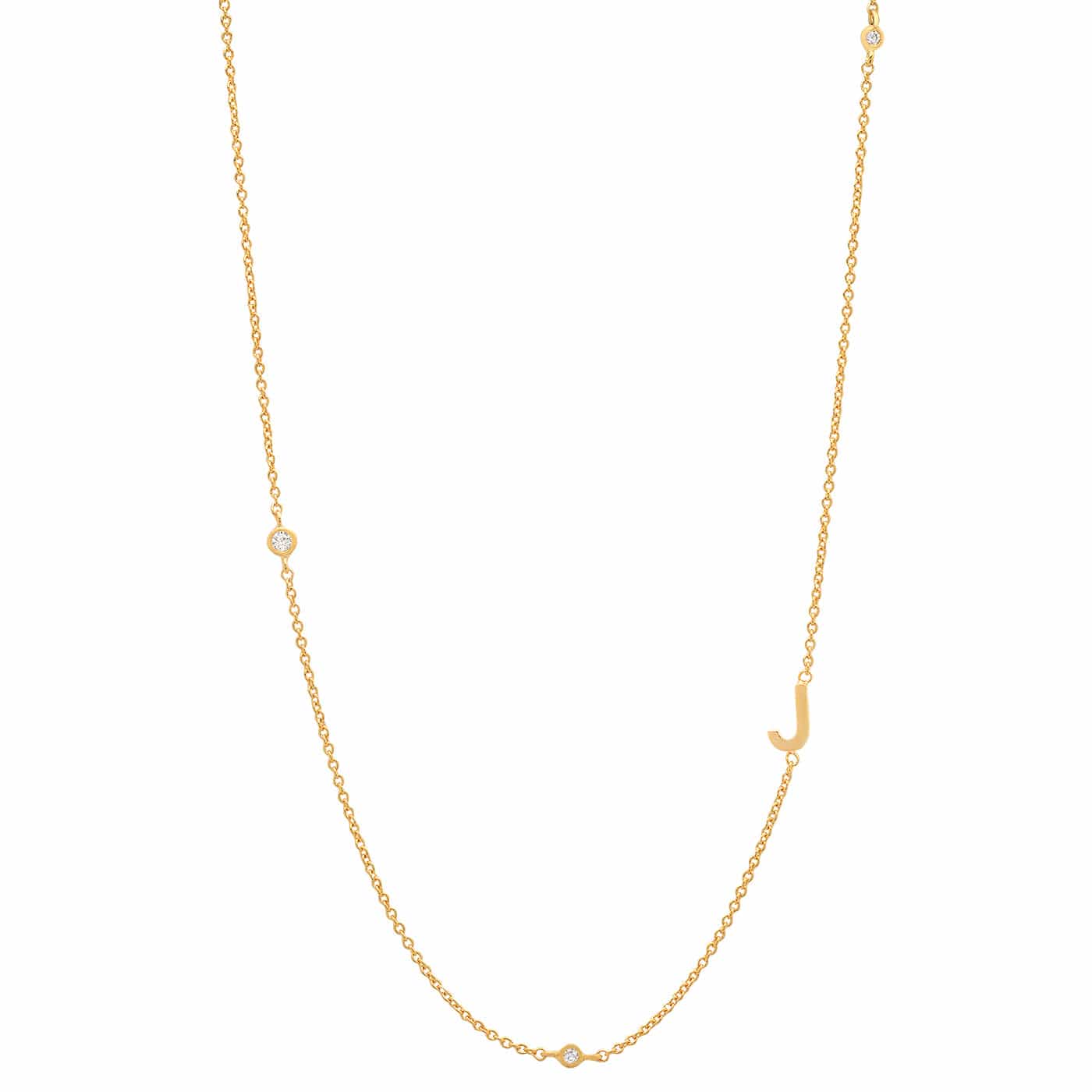 TAI JEWELRY Necklace J Sideways Initial Gold Necklace With CZ Accents