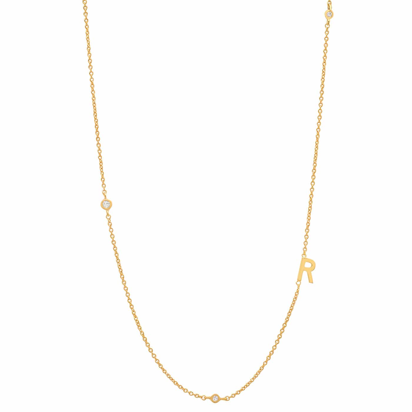 TAI JEWELRY Necklace R Sideways Initial Gold Necklace With CZ Accents