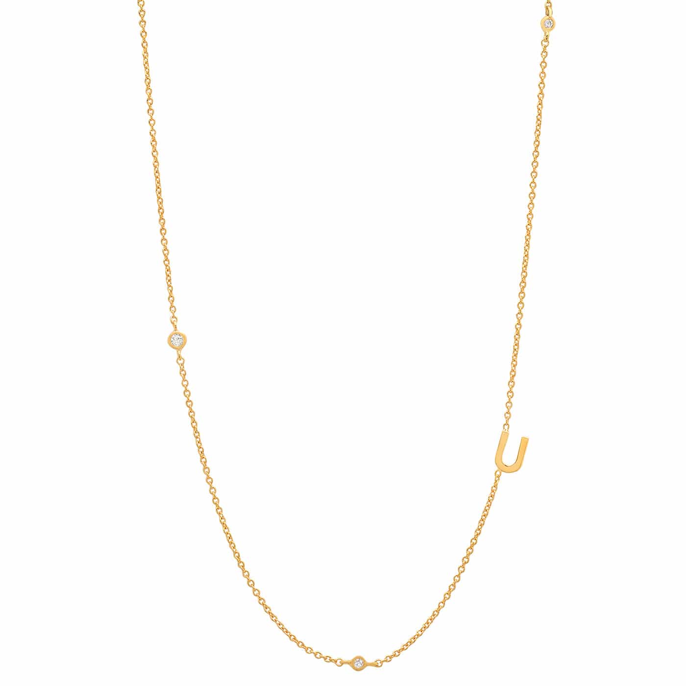 TAI JEWELRY Necklace U Sideways Initial Gold Necklace With CZ Accents