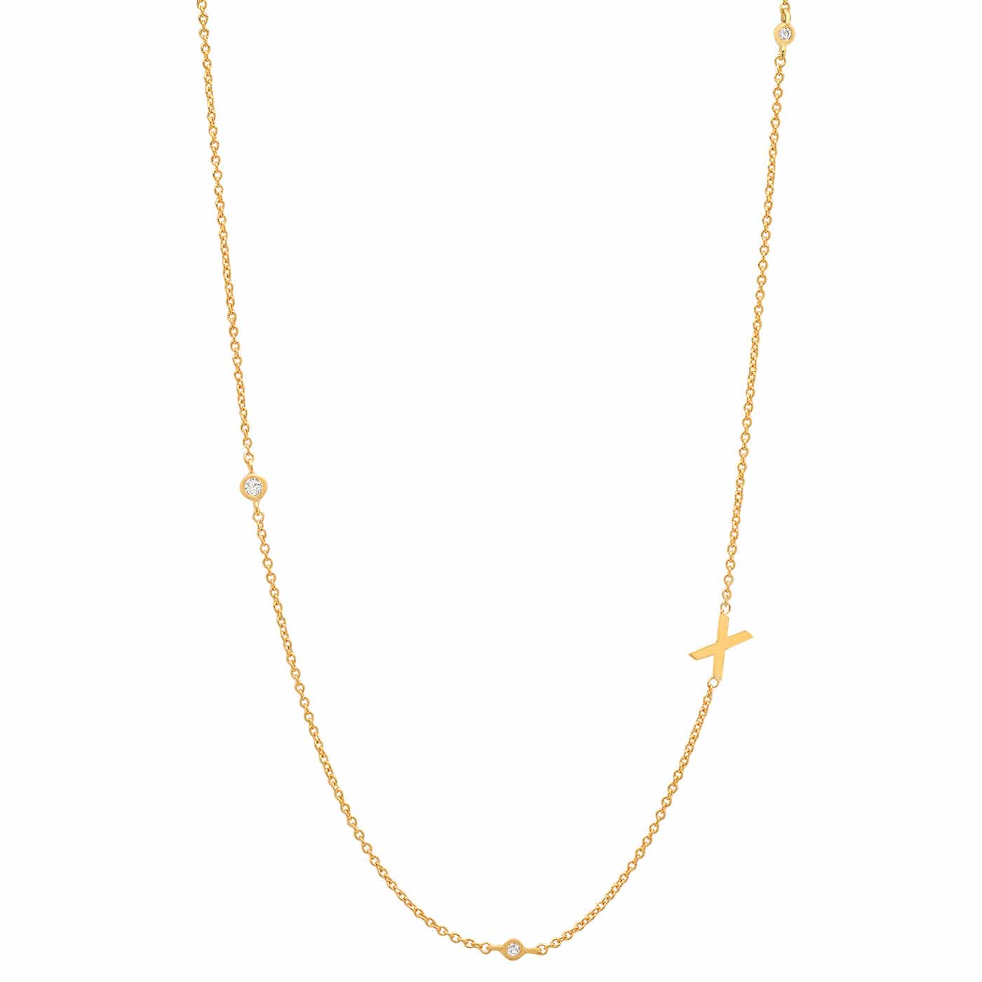 TAI JEWELRY Necklace X Sideways Initial Gold Necklace With CZ Accents