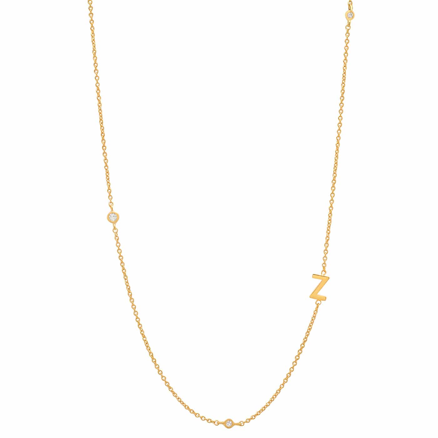 TAI JEWELRY Necklace Z Sideways Initial Gold Necklace With CZ Accents