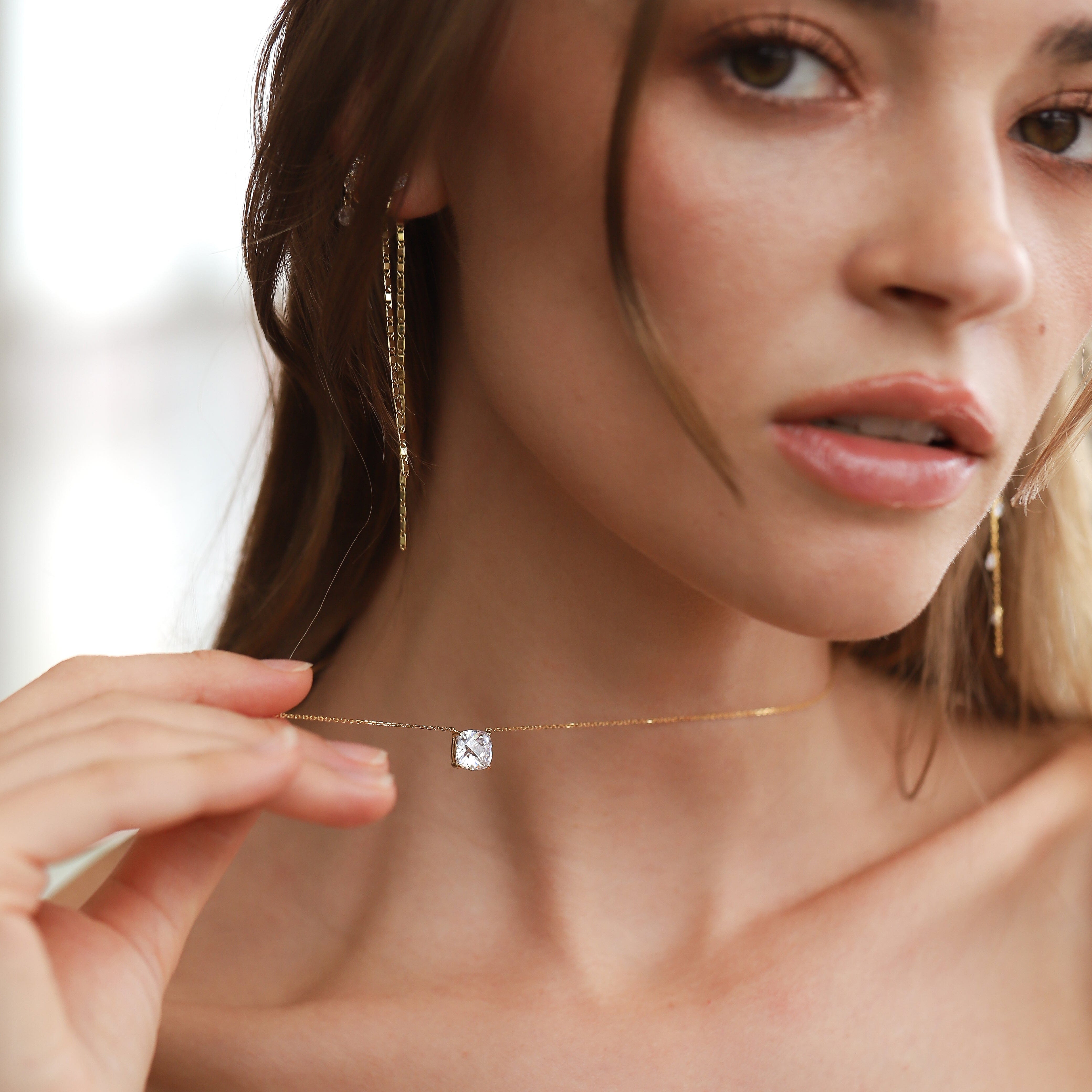TAI JEWELRY Necklace Simple Chain Necklace With Cushion Cut CZ