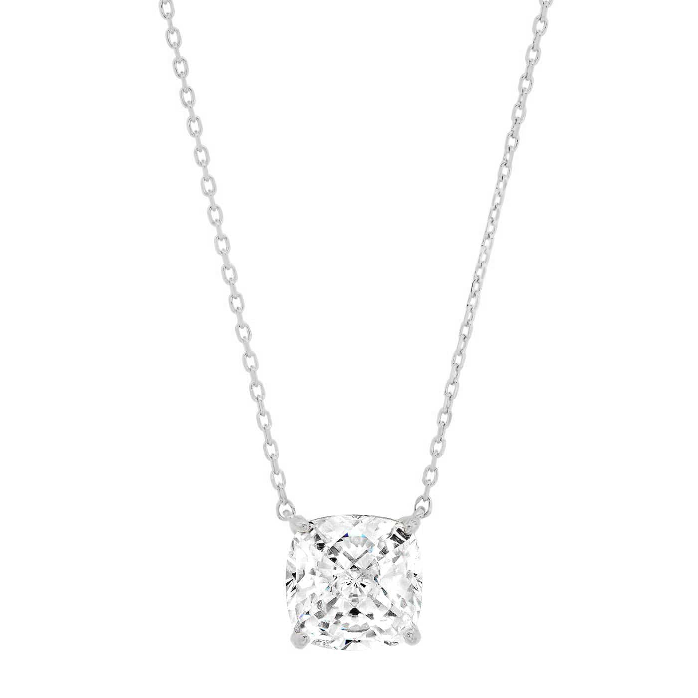 TAI JEWELRY Necklace Sterling Silver Simple Chain Necklace With Cushion Cut CZ