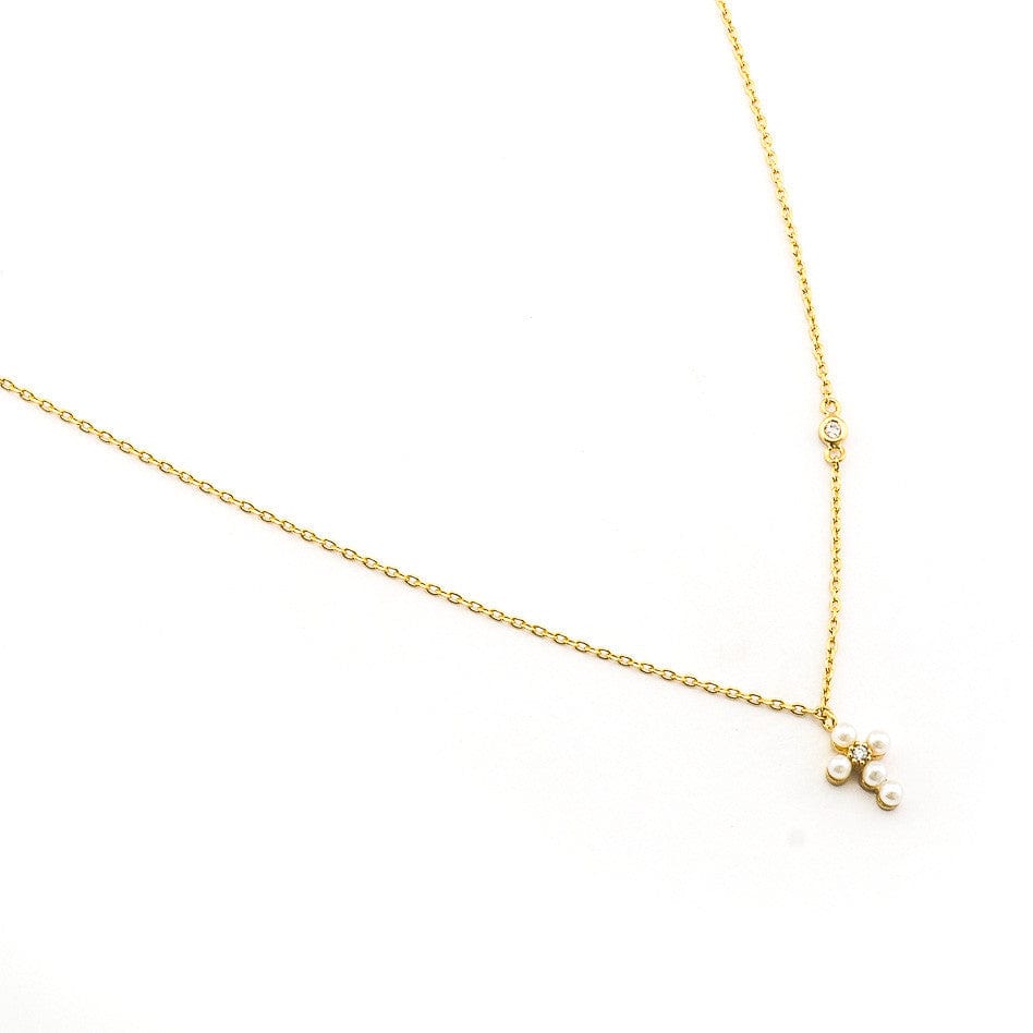 TAI JEWELRY | Simple Chain Necklace With Mini Gold Pearl Cross | Necklace |