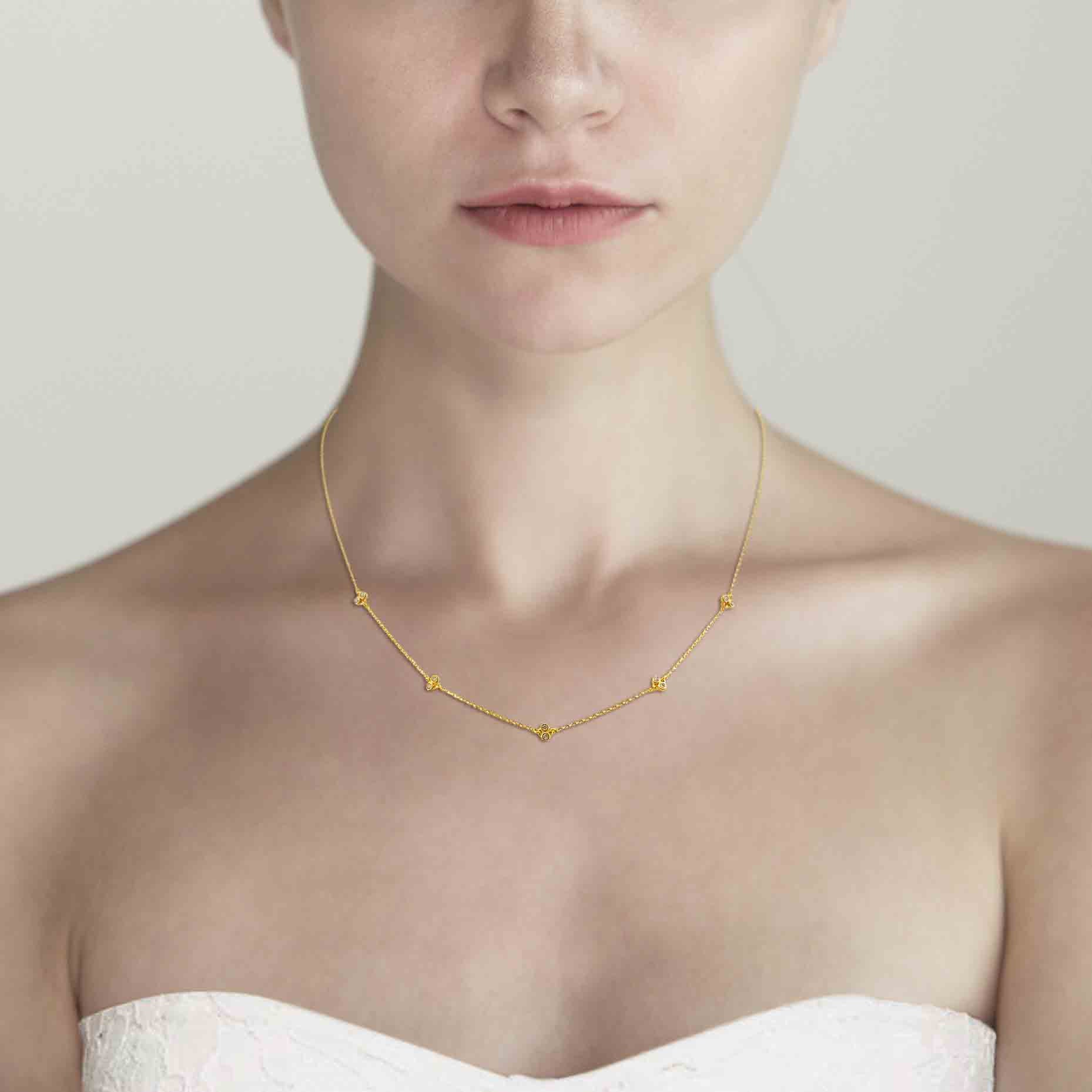 TAI JEWELRY Necklace Simple Chain Necklace With Stationed Czs