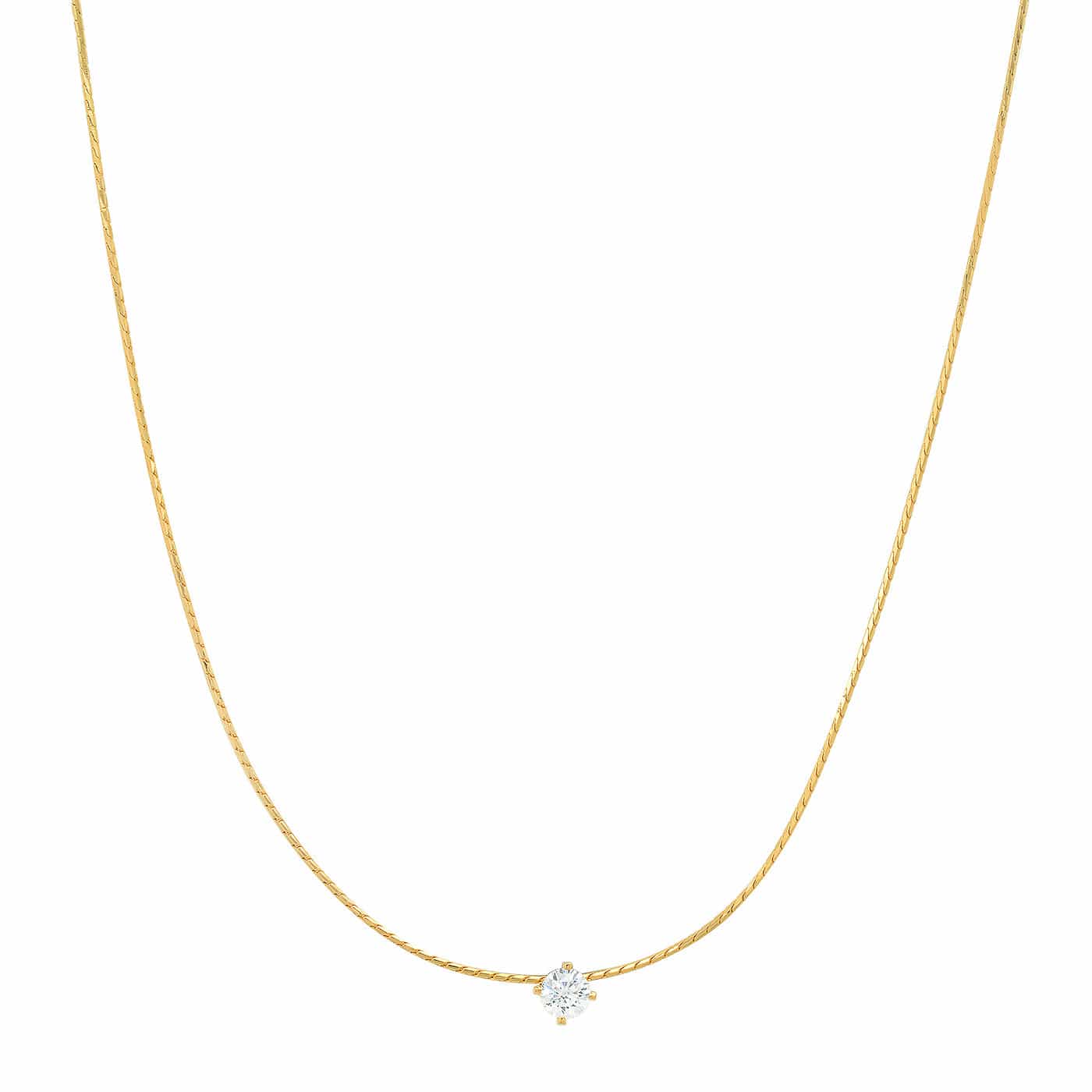 TAI JEWELRY Necklace Gold Snake Chain With Simple Cz Center Stone