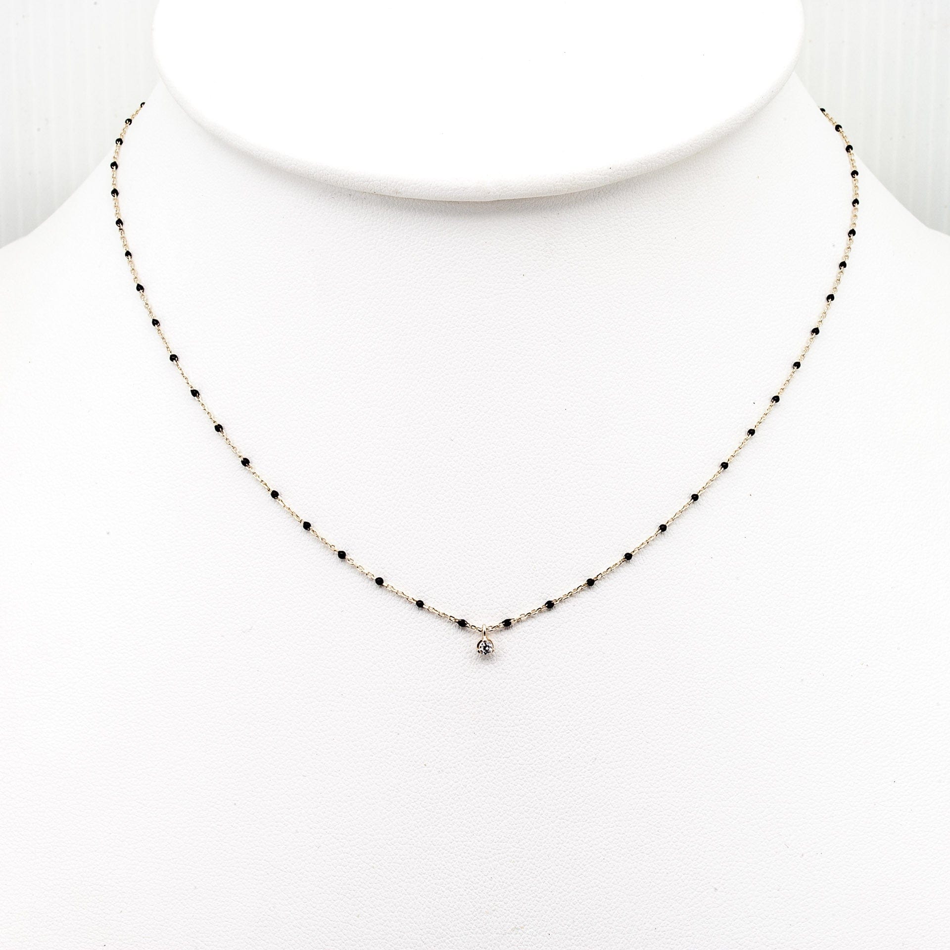 TAI JEWELRY Necklace Sterling Silver Enamel Beaded Necklace With Cz (Black)