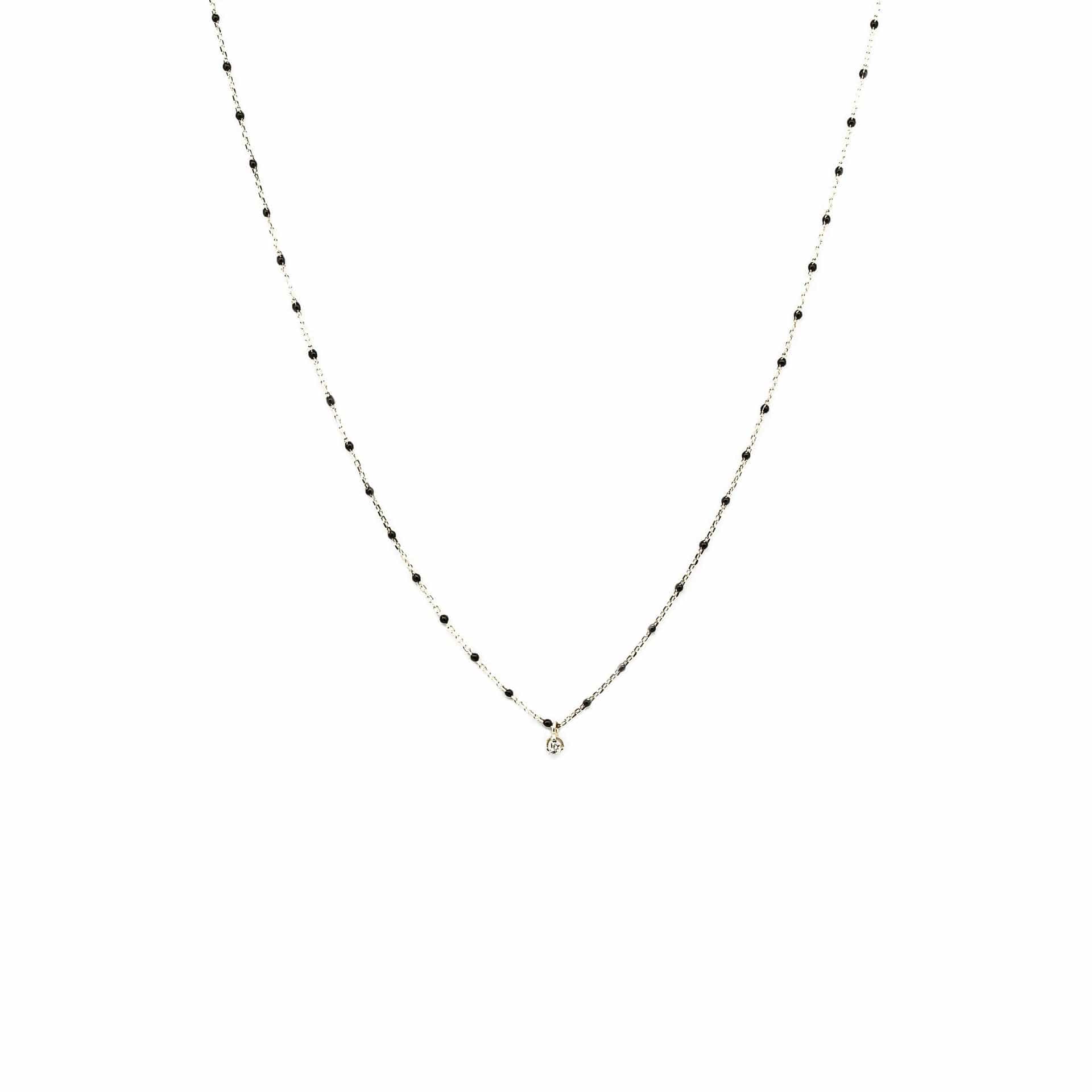 TAI JEWELRY Necklace Sterling Silver Enamel Beaded Necklace With Cz (Black)