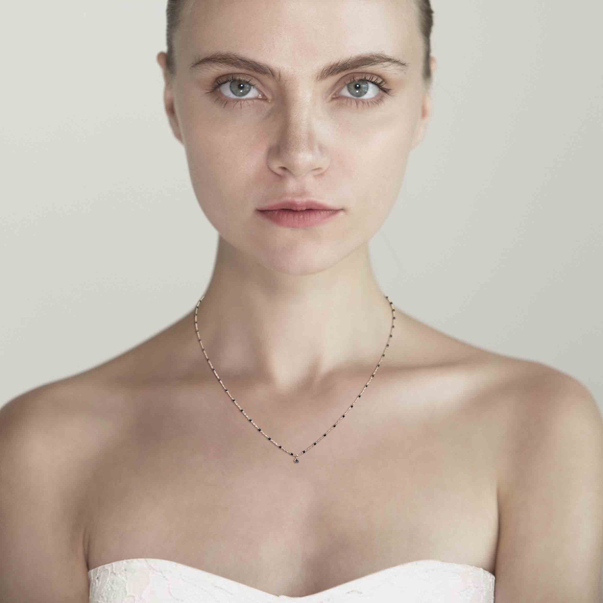 TAI JEWELRY | Sterling Silver Enamel Beaded Necklace With CZ (Gray) | Necklace |