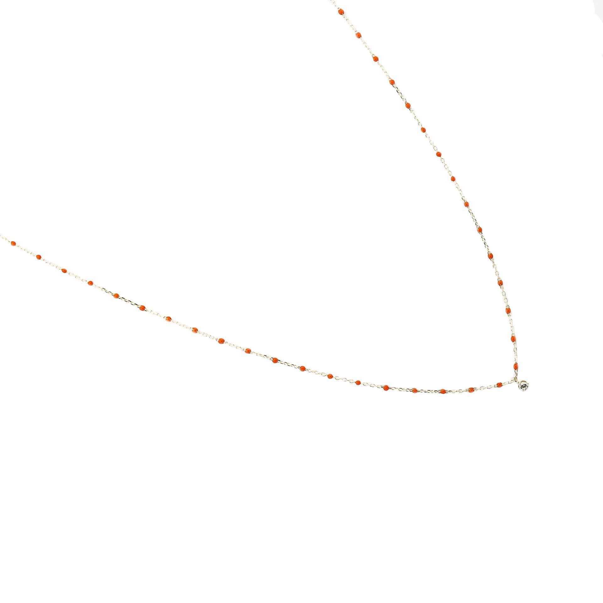 TAI JEWELRY Necklace Sterling Silver Enamel Beaded Necklace With Cz (Orange)