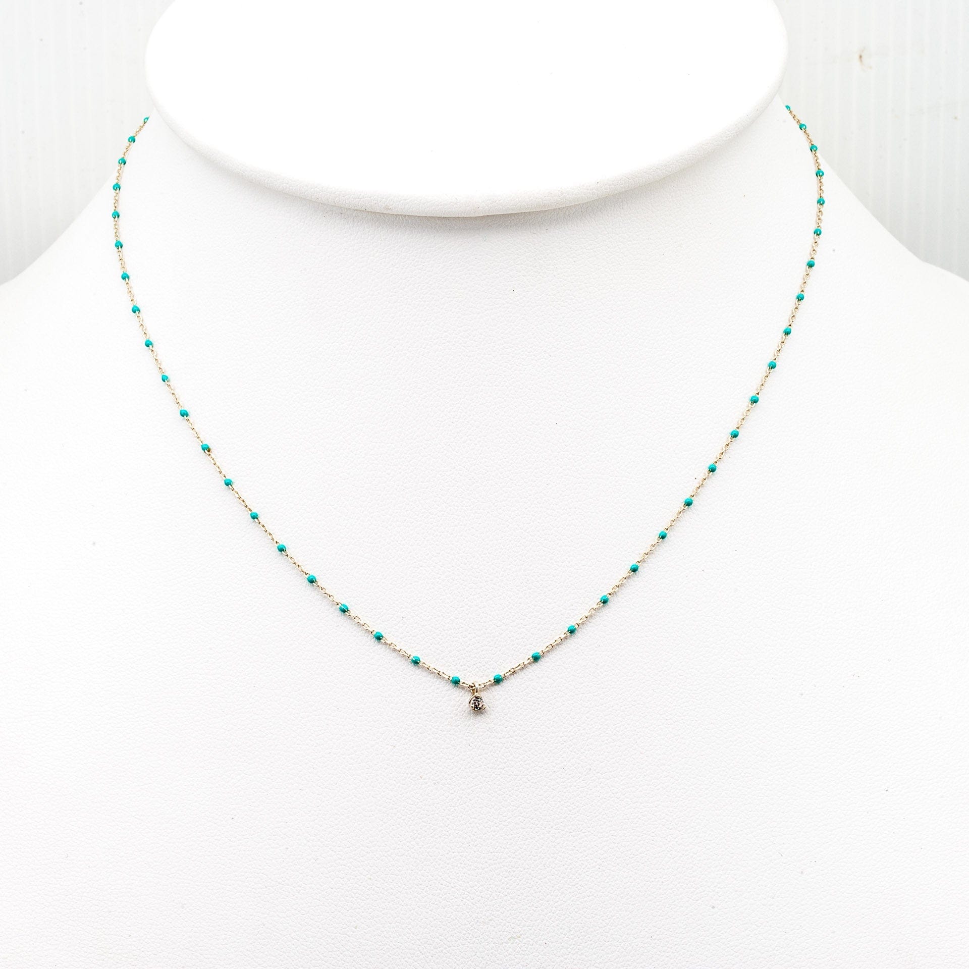 TAI JEWELRY Necklace Sterling Silver Enamel Beaded Necklace With Cz (Turquoise)