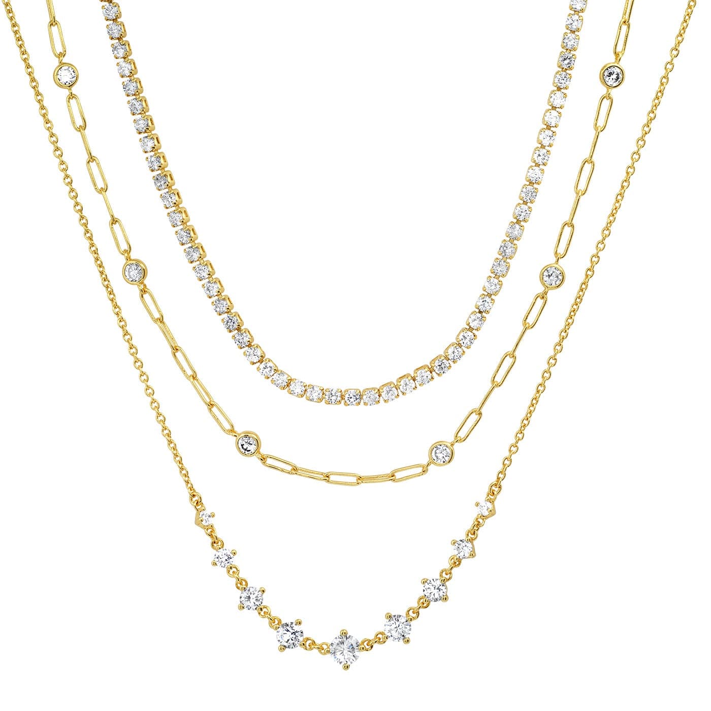 TAI JEWELRY Necklace Triple Layer Tennis Necklace