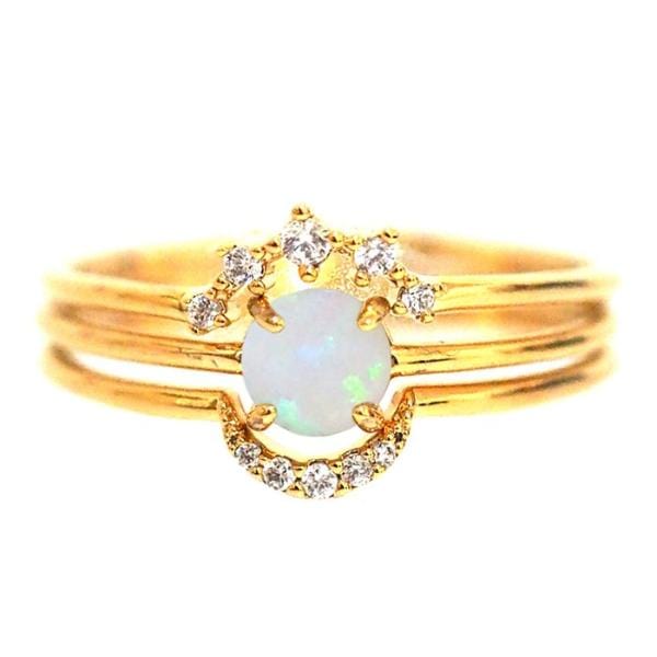TAI JEWELRY | Opal CZ Arc Ring Set | 3-Piece Stacking Set | Rings |