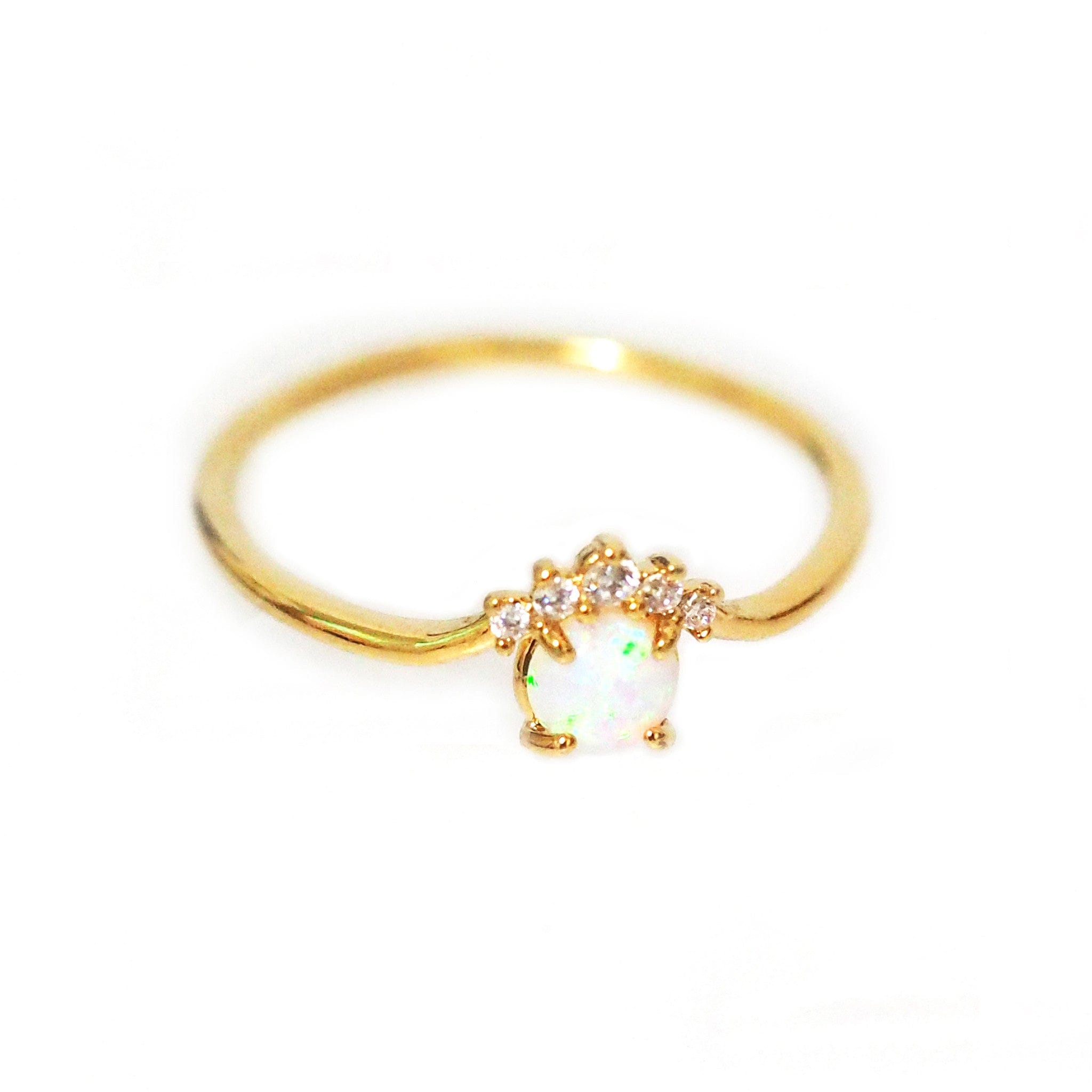 TAI JEWELRY Rings 6 Cz Crowned White Opal Ring