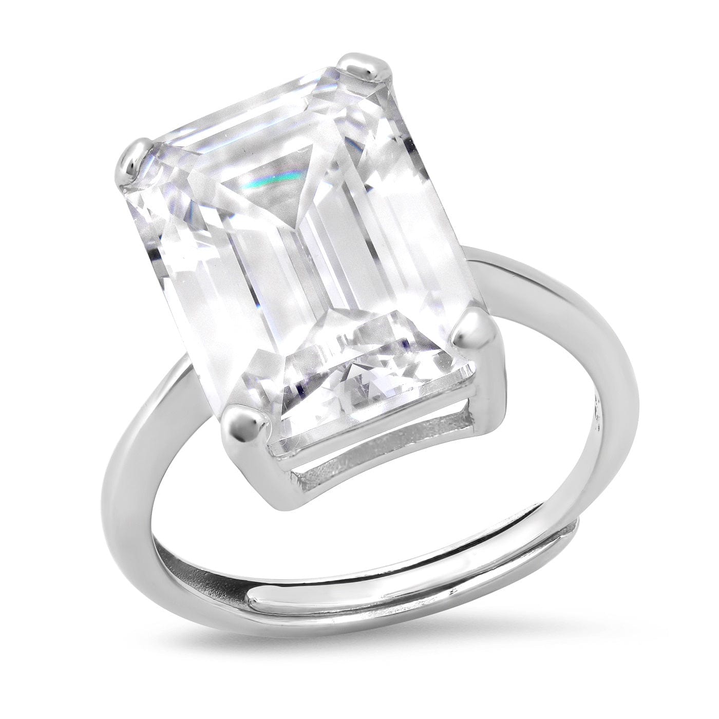 TAI JEWELRY Rings Sterling Silver/Clear Emerald Cut Solitaire Ring