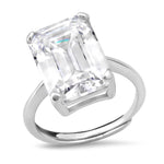 TAI JEWELRY Rings Sterling Silver/Clear Emerald Cut Solitaire Ring