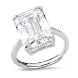 TAI JEWELRY Rings Sterling Silver/Clear Emerald Cut Solitaire Ring