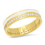 TAI JEWELRY Rings 6 / White Enamel Ring Band With Cz Accents