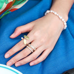 TAI JEWELRY Rings Gold Asymmetrical Disc Ring with Pearl
