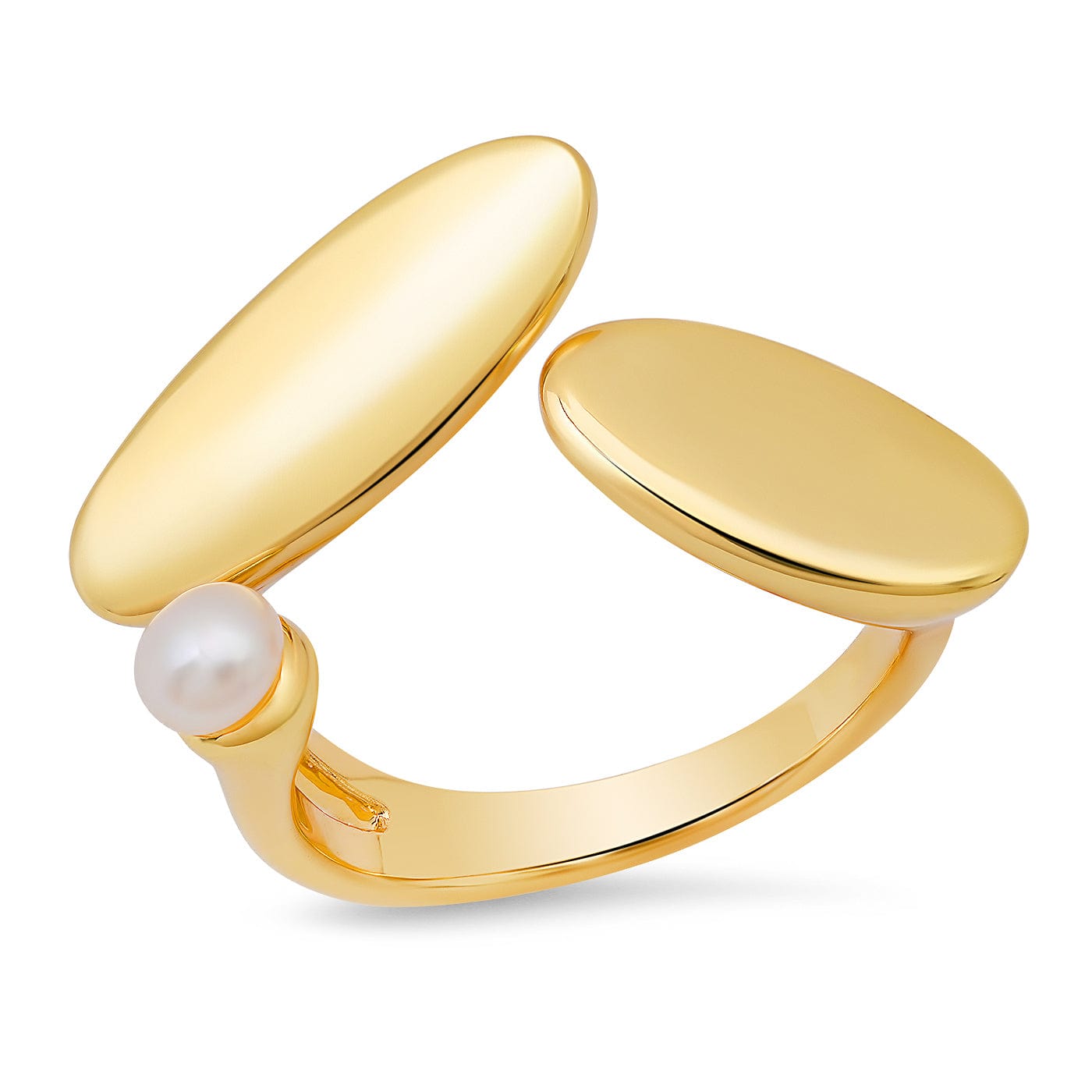 TAI JEWELRY Rings 6 Gold Asymmetrical Disc Ring with Pearl