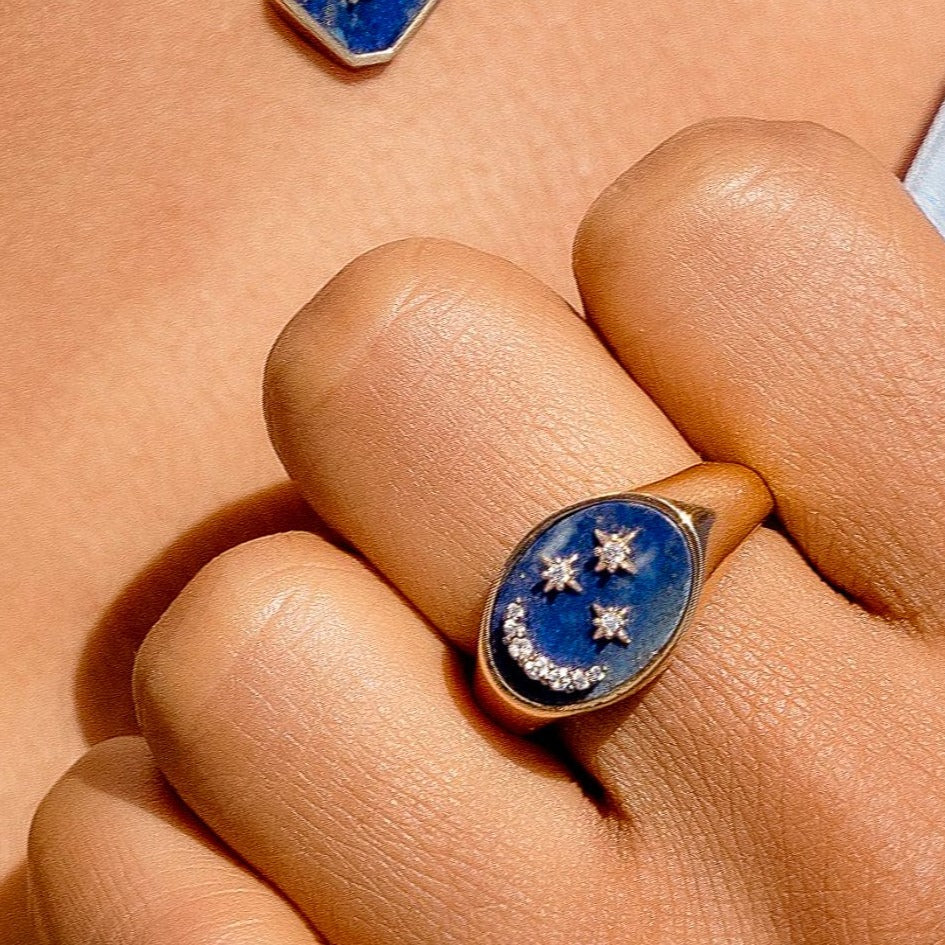 TAI JEWELRY Rings Lapis Star And Moon Signet