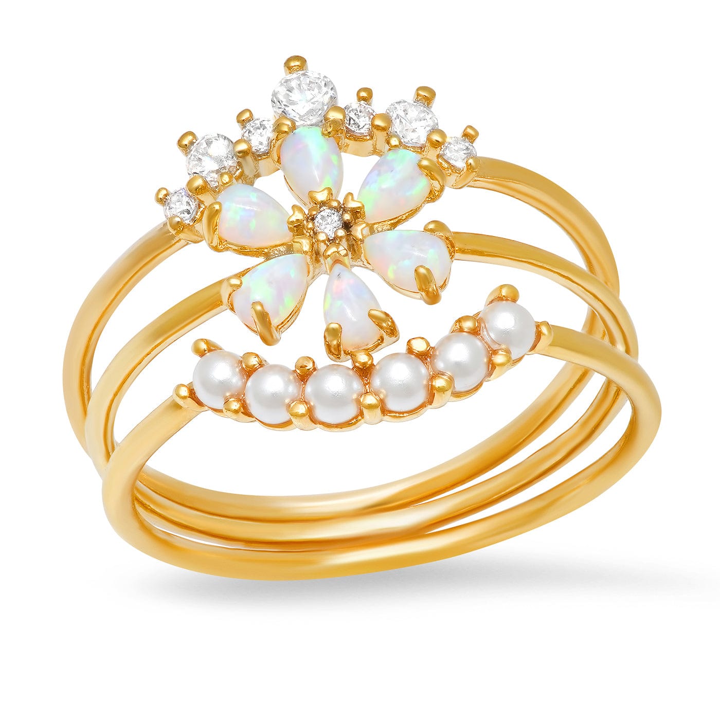 TAI JEWELRY | Opal Pearl Flower Stack | Set Of Three | Rings |