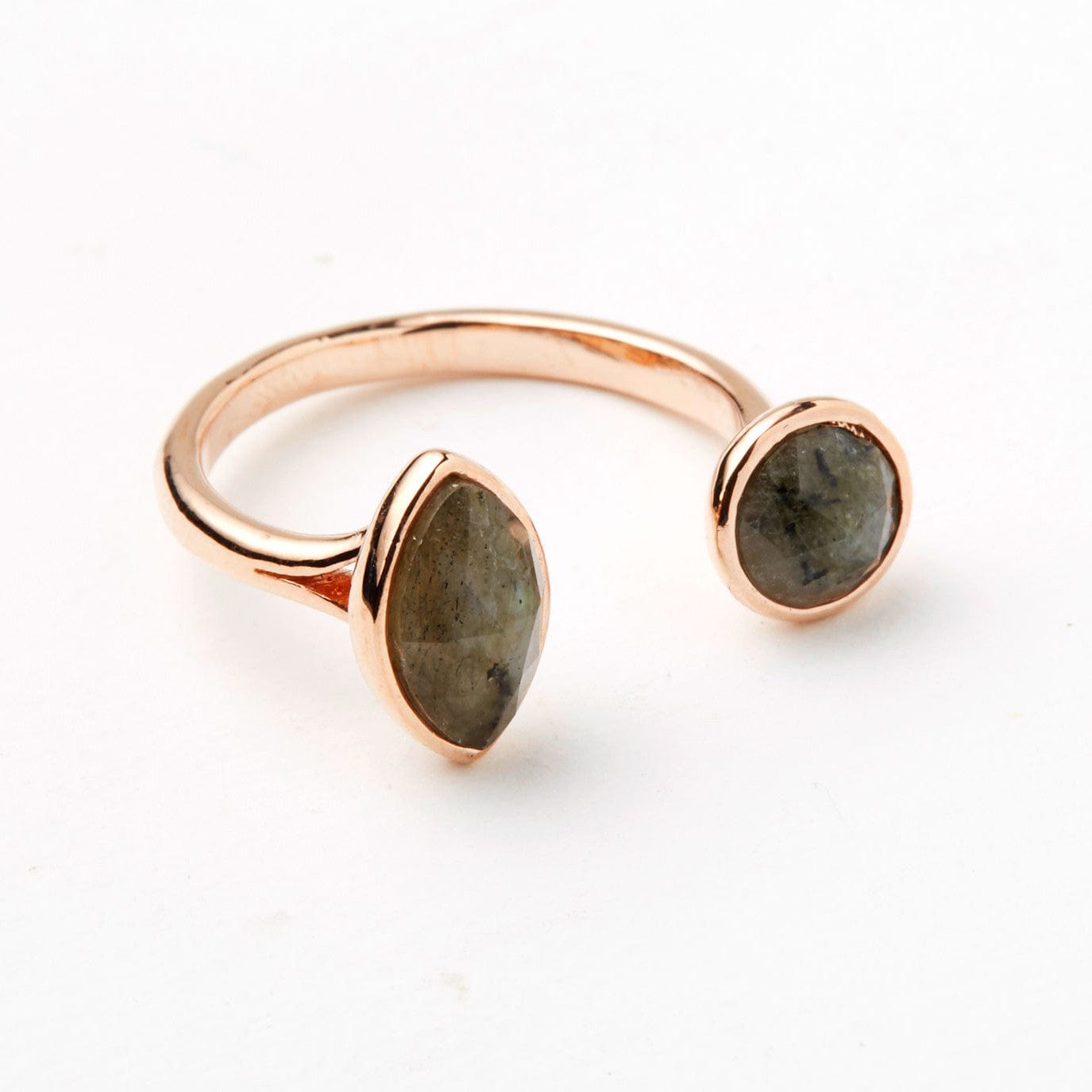 TAI JEWELRY Rings Rose Gold/Labradorite Open Ring With Circle And Teardrop