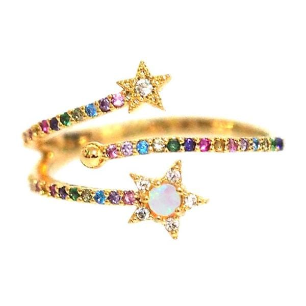 TAI JEWELRY | Rainbow CZ Shooting Star Wrap Ring | Rings |